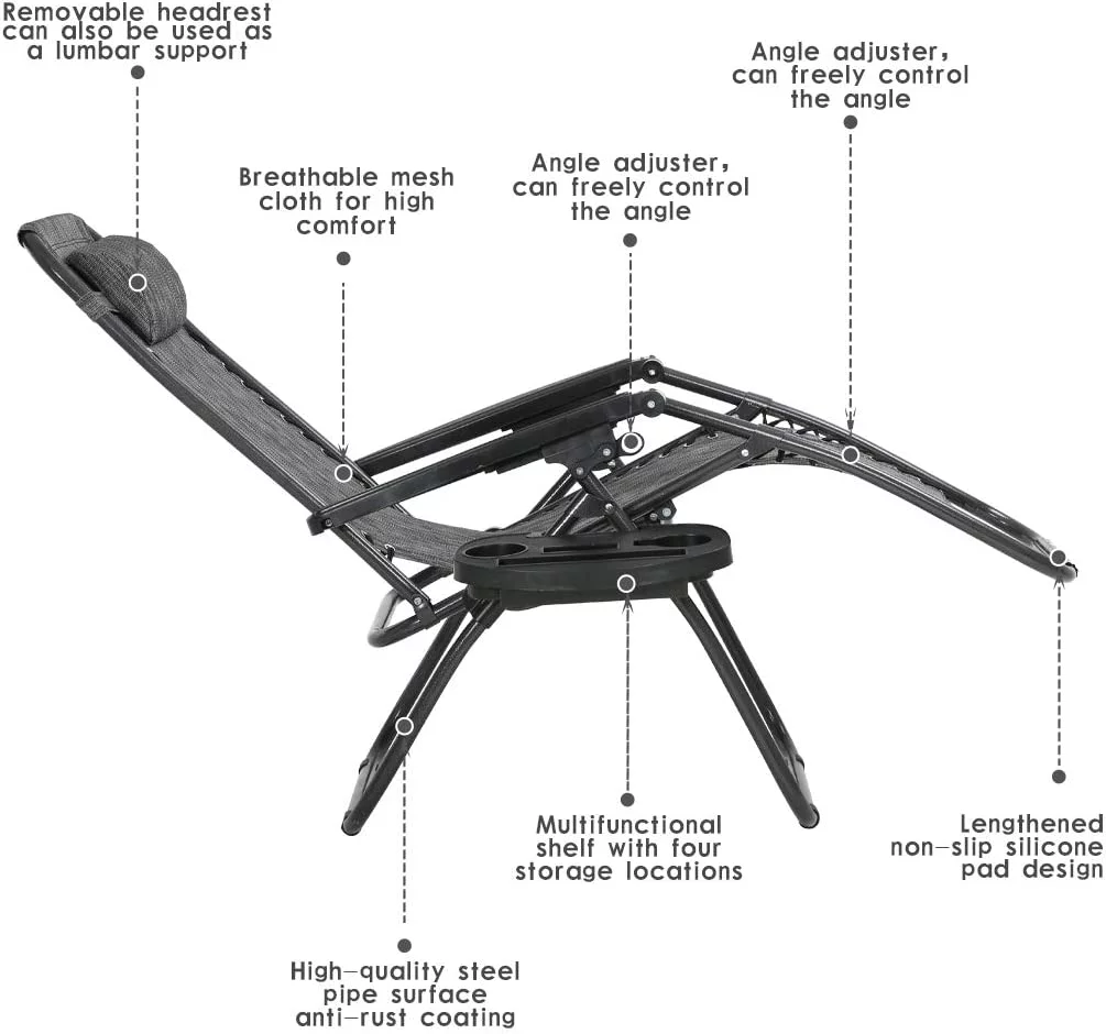 FDW Zero Gravity Chair Lounge Chair Set of 2 Lawn Chair Outdoor Chair Deck Chairs Camping Chairs Folding Patio Chair Beach Chairs Anti Recliner Pool Chair with Pillow and Cup Holder