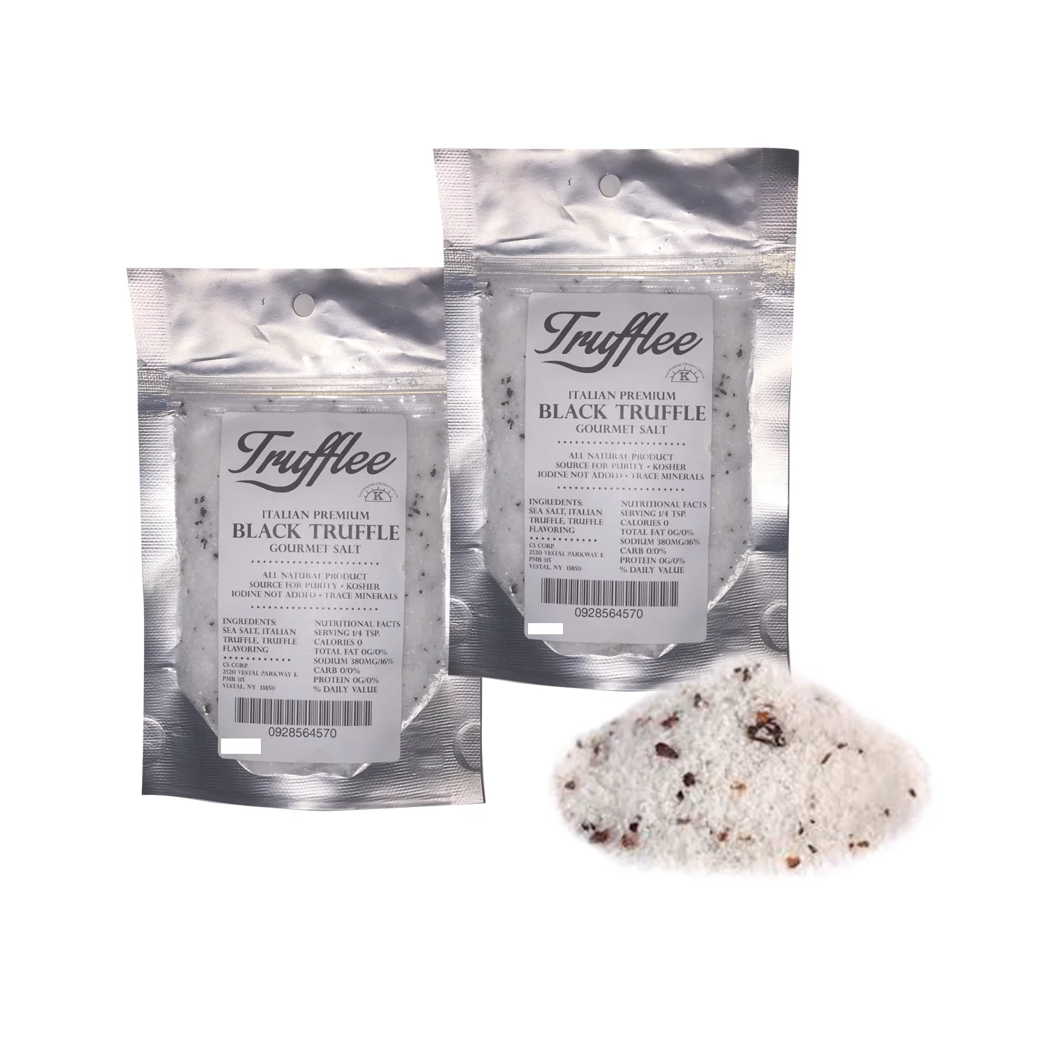 Black Truffle Salt  - Mouthwatering Topping - Italian Black Truffles & Kosher Sea Salt Perfectly Combined - Highly Rated - 4 oz total, Approx. 96 Servings