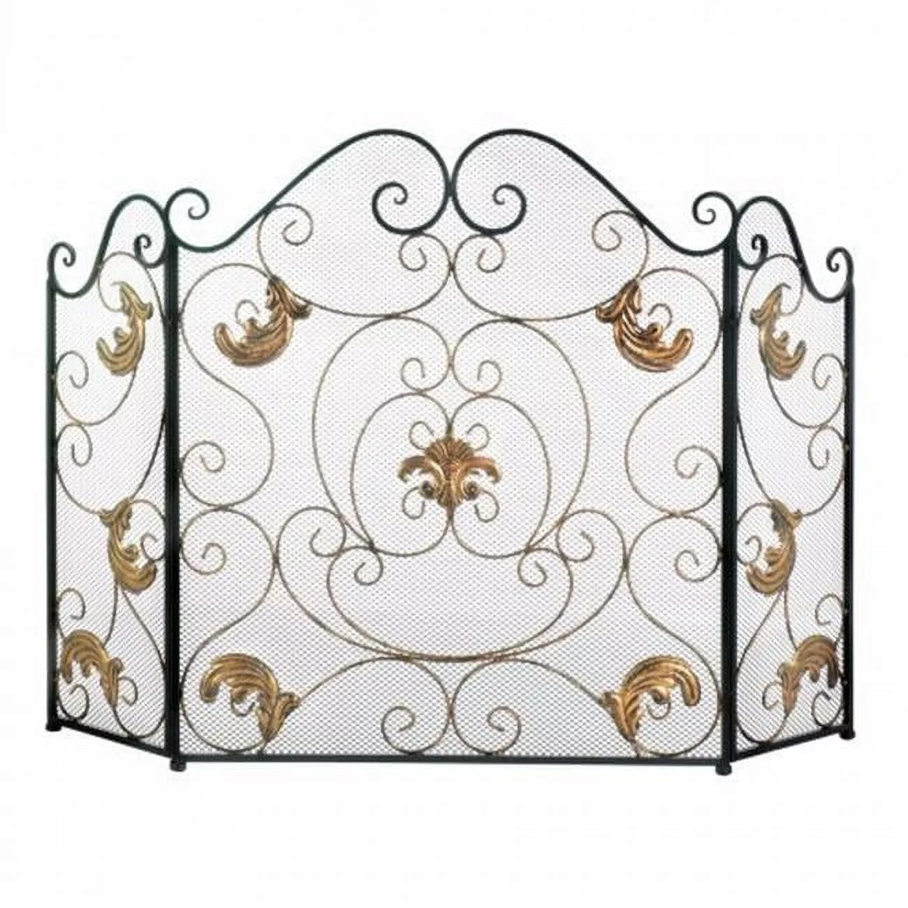Accent Plus  Gold Fleur-De-Lis Fireplace Screen, Blue