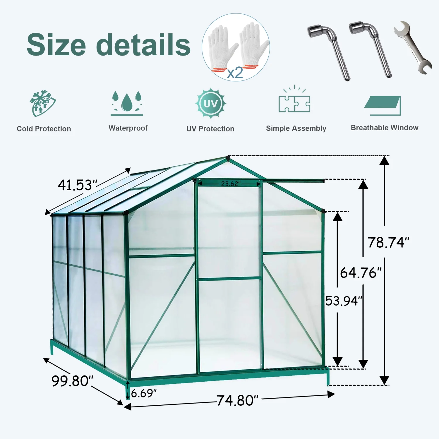 Vibrant Green Heavy Duty Sturdy 6‘x 8‘ Polycarbonate Walk-in Plant Garden Greenhouse for Outdoor Use - Ideal for Backyard Gardening