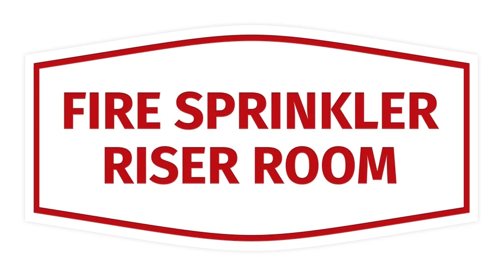 Signs ByLITA Fancy Fire Sprinkler Riser Room Sign - Laser-Engraved Lettering | Durable ABS Plastic | Vibrant Colors | Powerful Foam Tape (White/Red) - Small