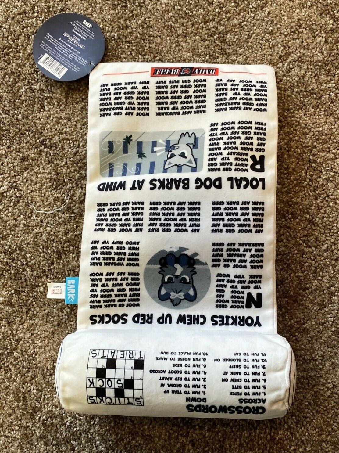 *New* Bark Box Dog Toy *Marvel SPIDER-MAN The Daily Beagle Newspaper Squeaky M/L