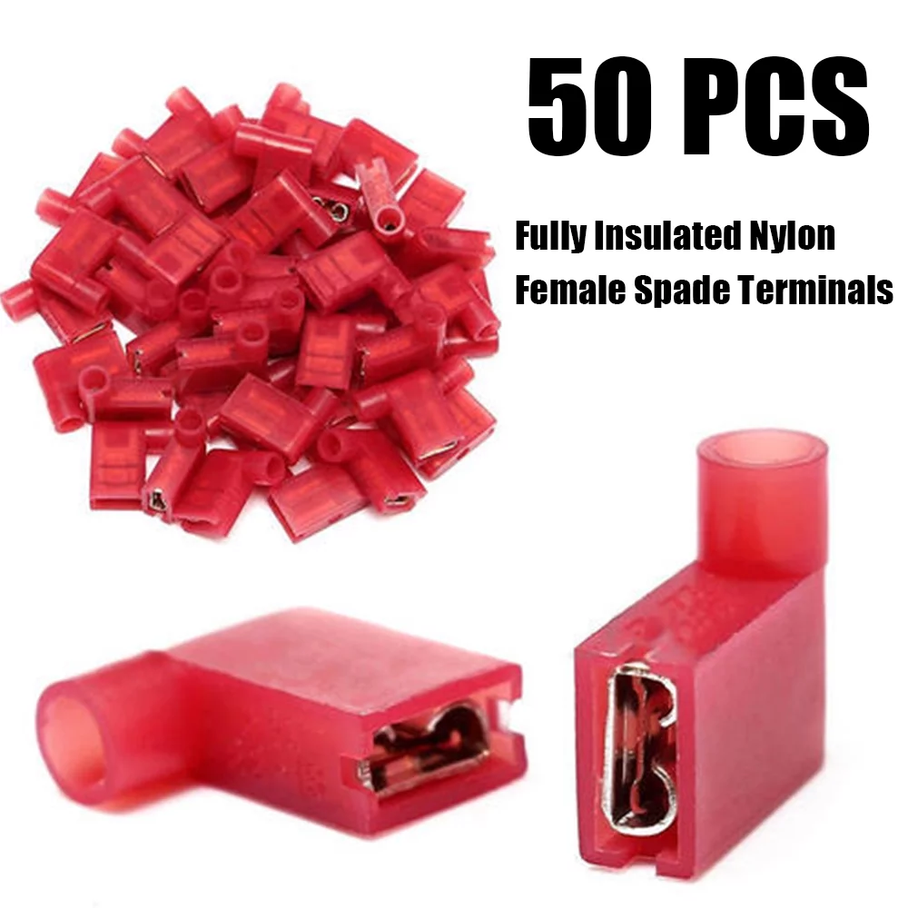 ALLTIMES 50PCS 22-18AWG Insulated Female Spade Terminal Connector, 1/4