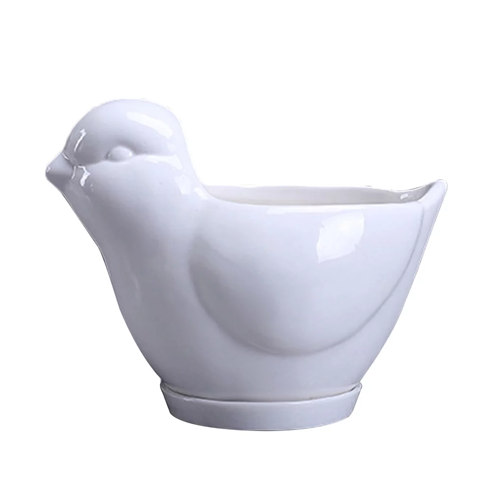 Gongxipen 1pc Ceramic Cartoon Animal Shape Flower Pot Ceramics Succulent Plant Pot Container Desktop Adornment for Home (White Small Size Bird Shape)