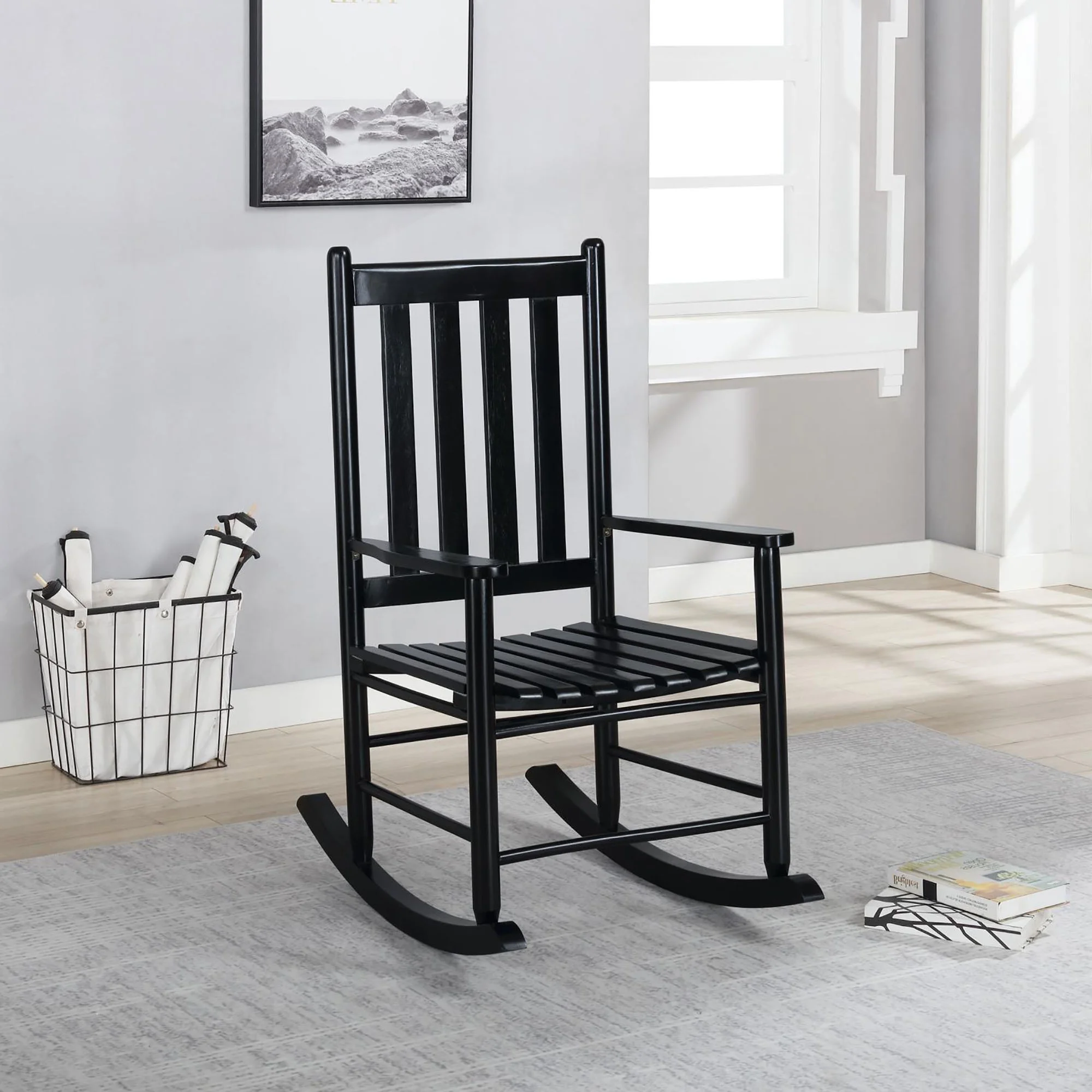 DeeHome Black Slat Back Rocking Chair