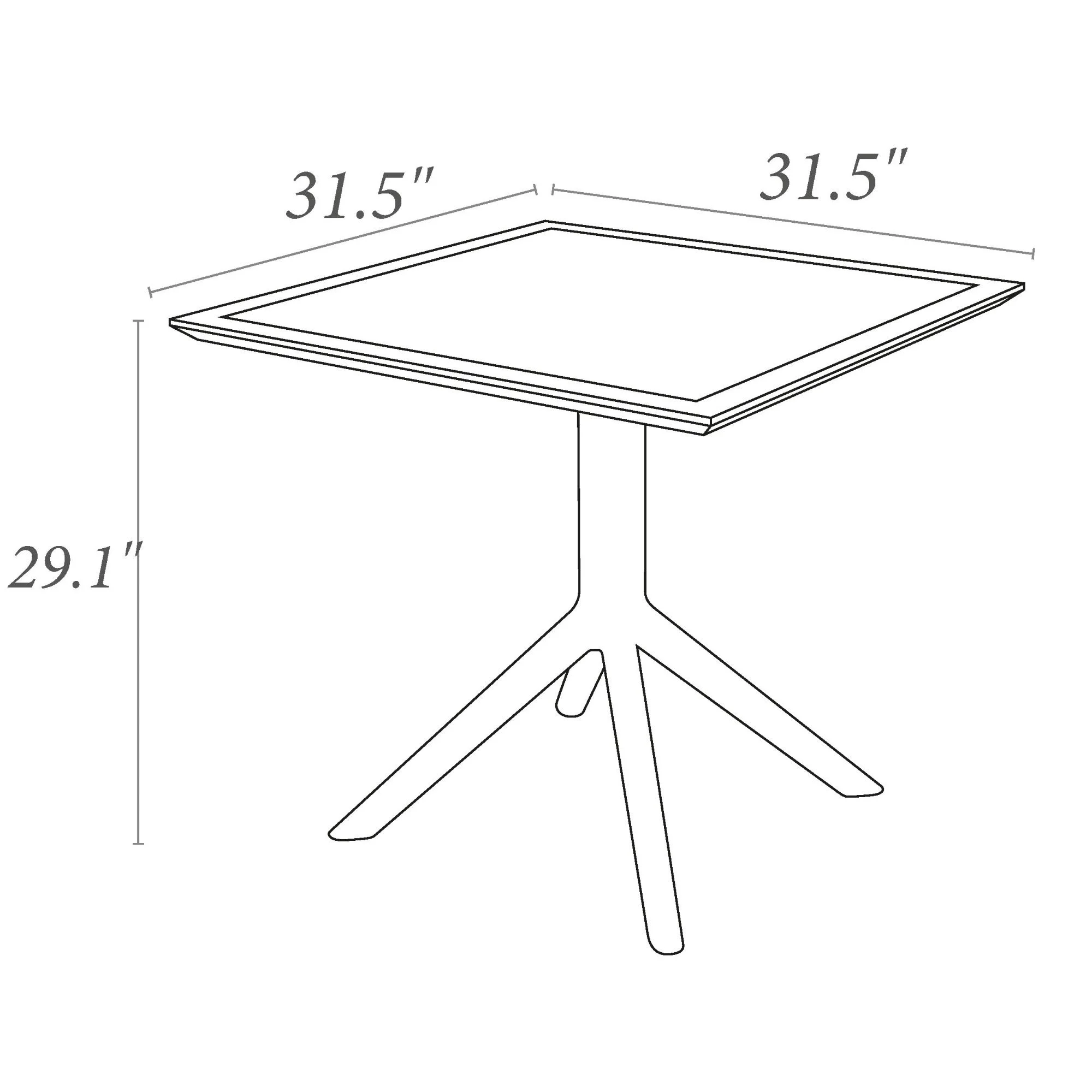Luxury Commercial Living 3-Piece White Patio Bistro Set with Square Table 32