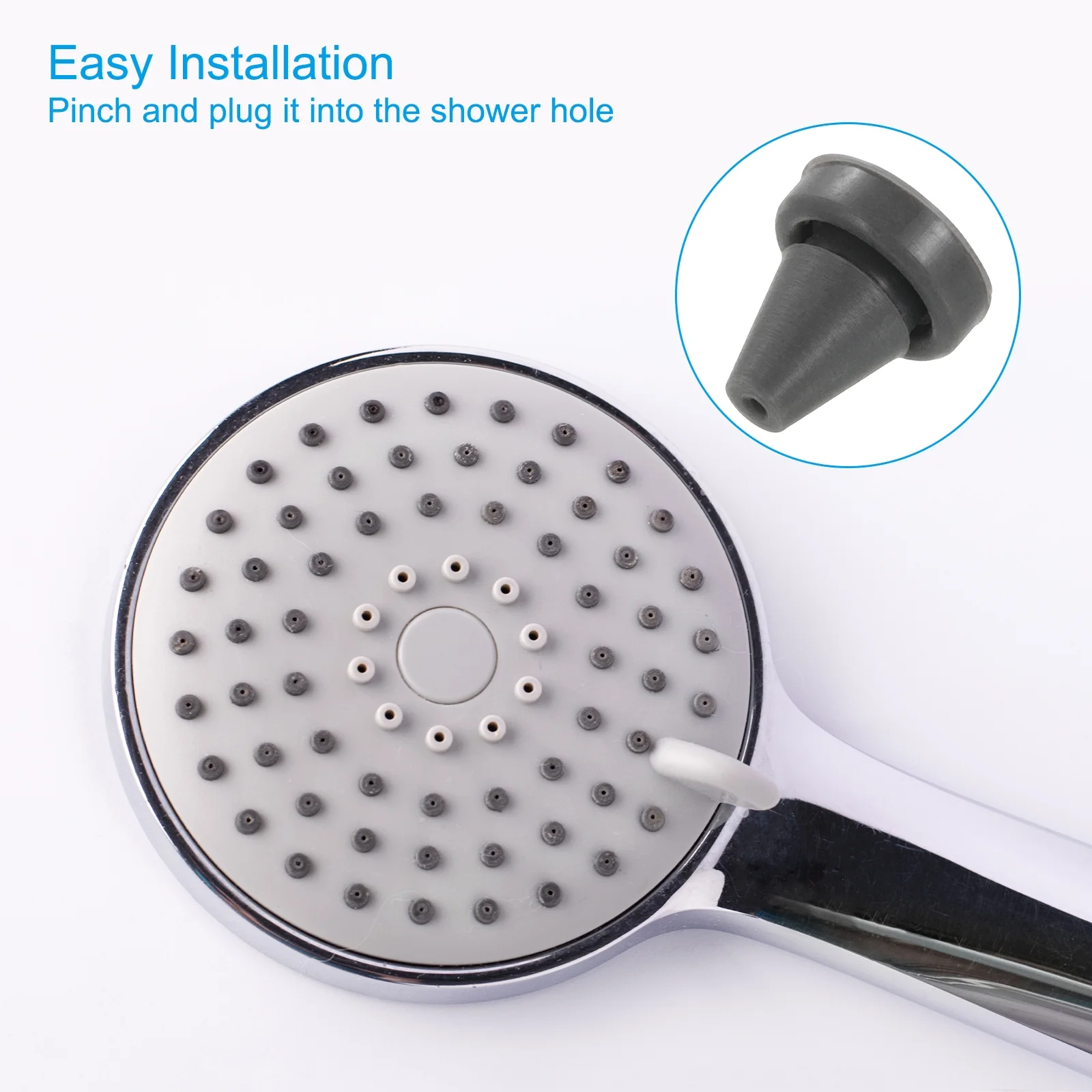 5pcs Shower Head Replacement Nozzles, Silicone Nozzle Sprinkler Spout Round Nib Fit 7mm Hole, Dark Grey