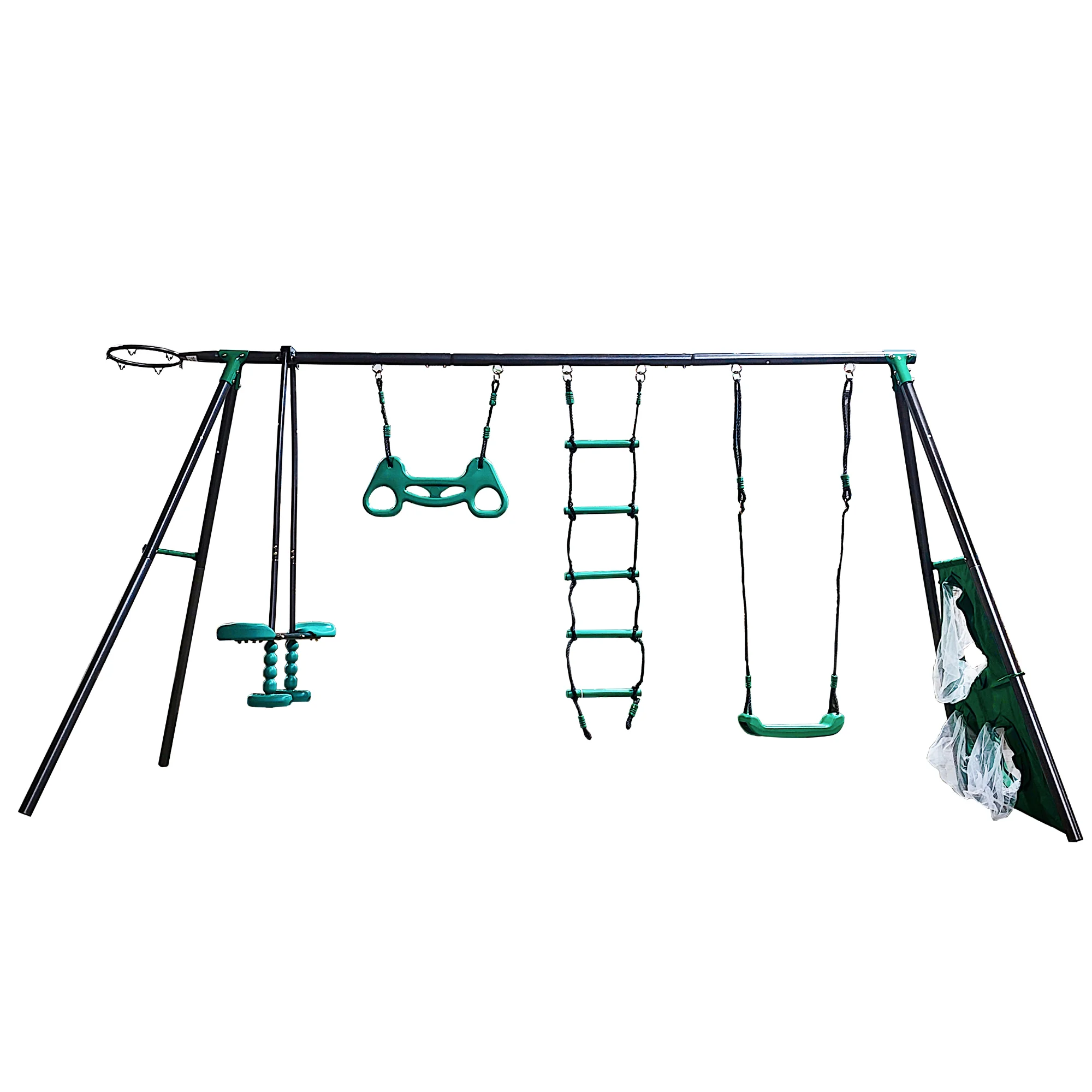blackish green interesting four function swingset with face to face metal plastic safe swing seat 550lbs for outdoor playground for age 3+