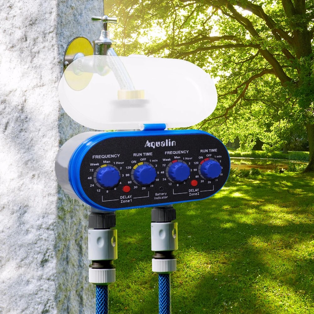 Two Outlet Four Dials Updated Water Timer with Rain Sensor Hole Garden Irrigation System with Delay   Garden  Yard
