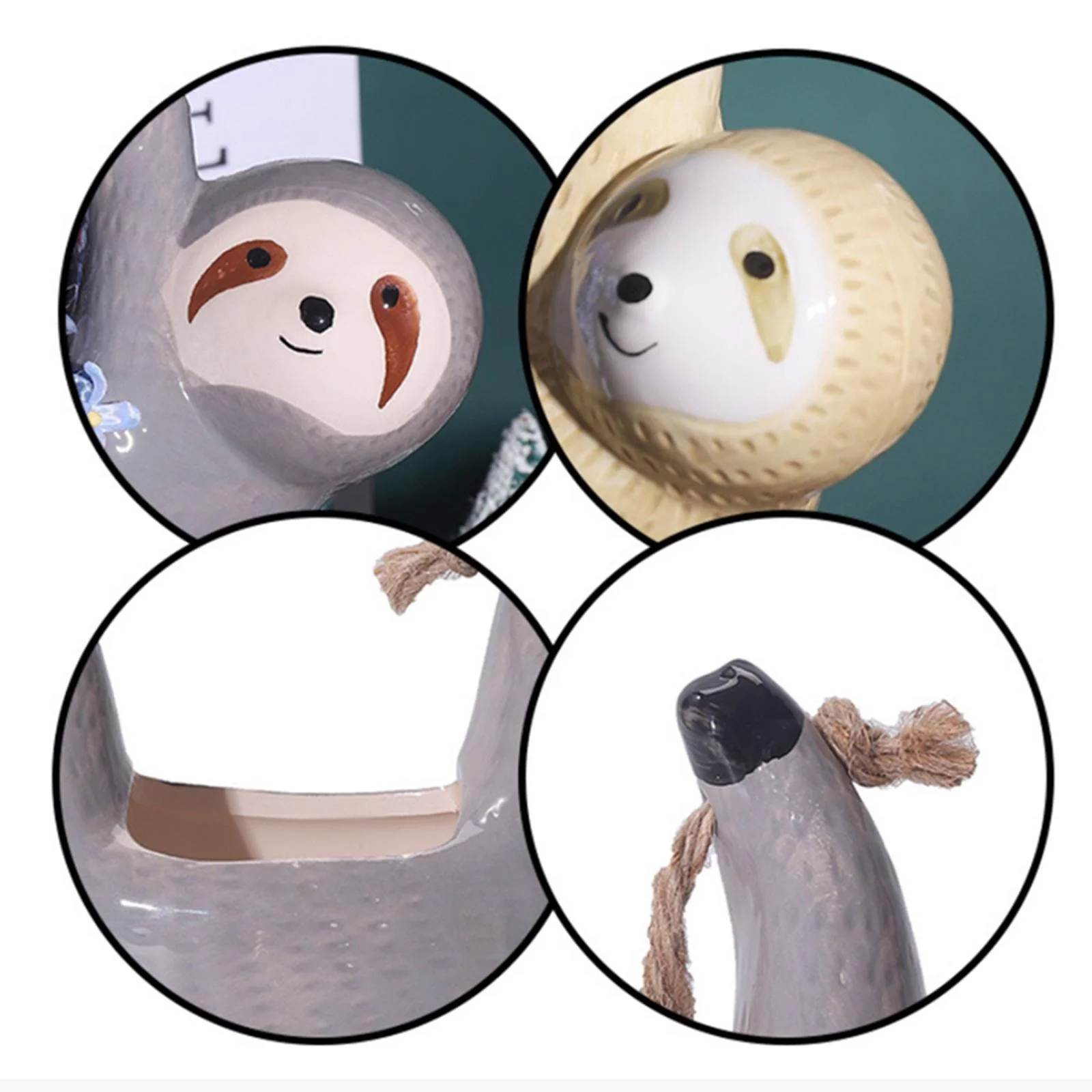 Ceramic Hanging Sloth Planter Gift - Glazed Animal Plant Pot, Succulents, Herbs Gray