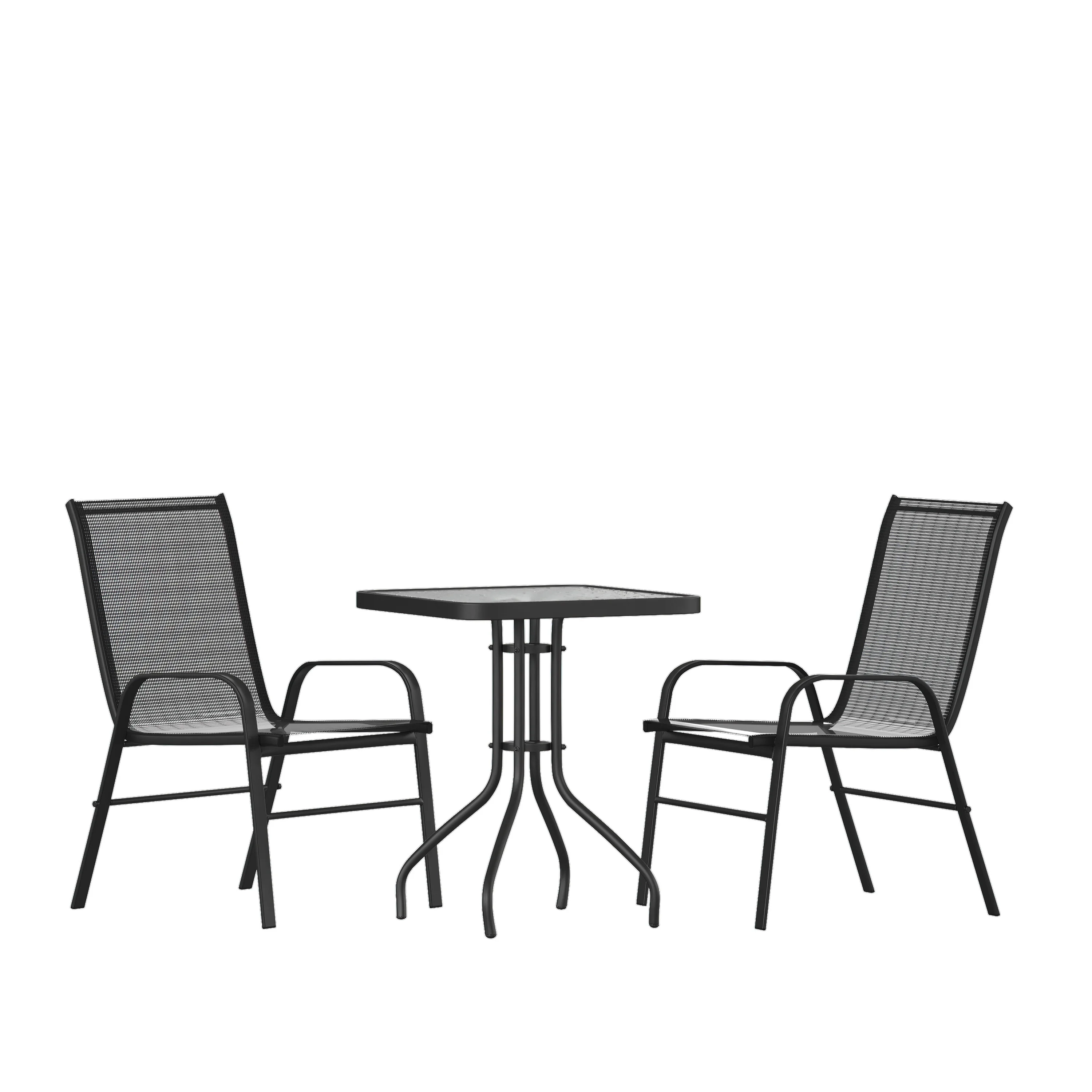 Flash Furniture Brazos Series 3-Piece Steel Glass Patio Table and Chair Set, Black