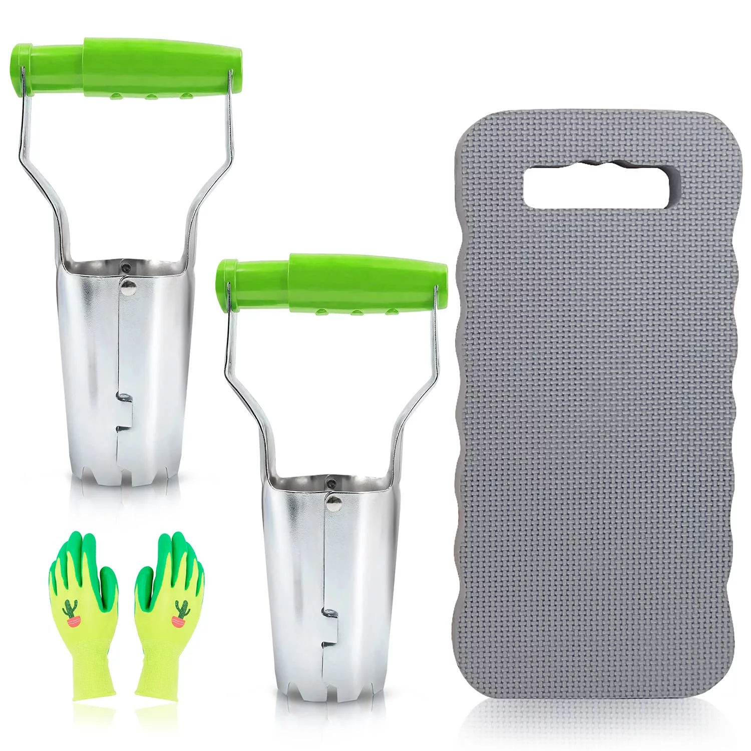 Colwelt Bulb Planter Set 4Pcs, Includes 2 Bulb Planters with Depth Markers and Automatic Soil Release, 1 Kneeling Pad, 1 Garden Gloves, Great Bulb Transplanter for Planting Tulips, Daffodils, Dahlias