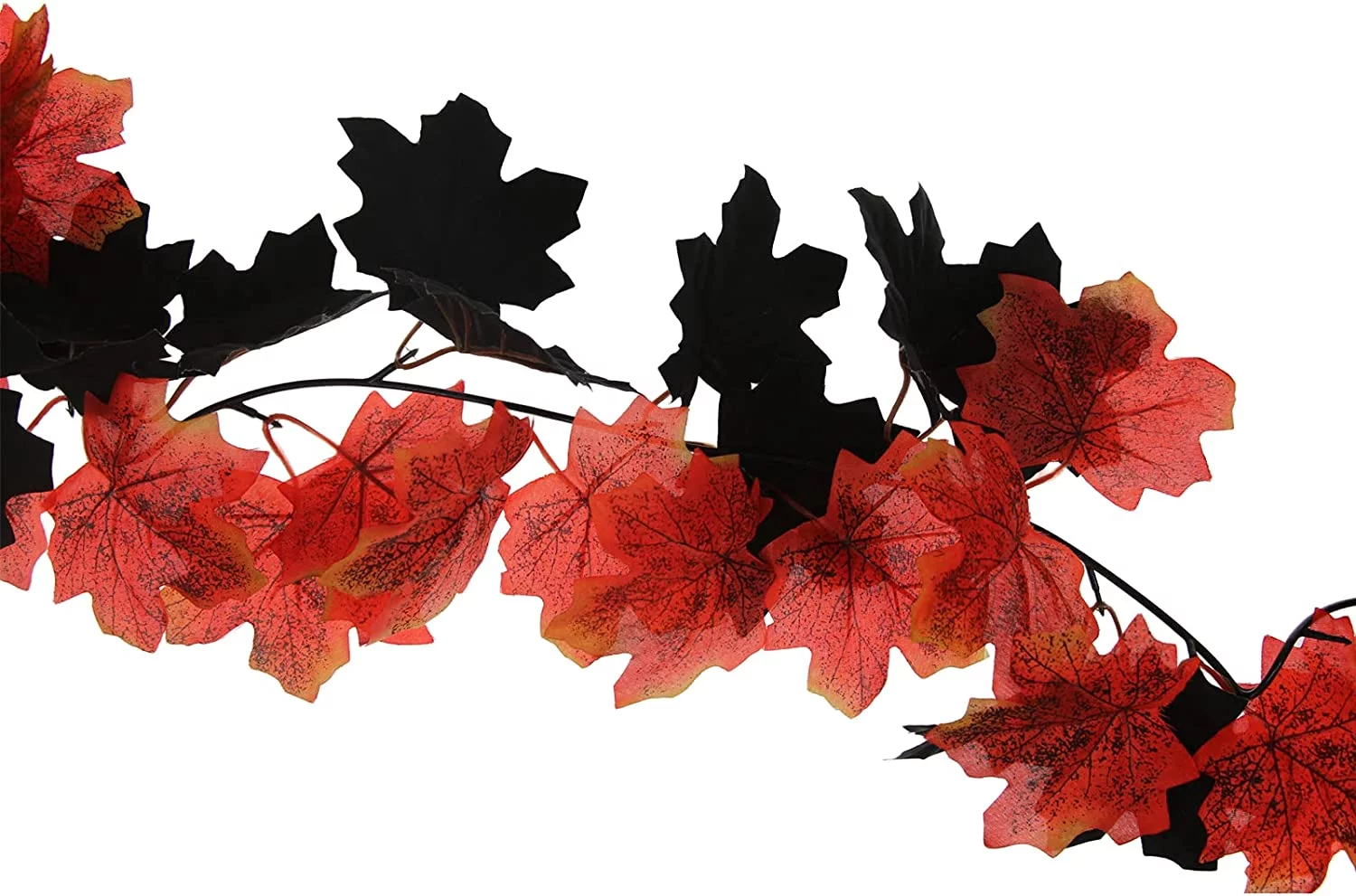 2 Pack Fall Maple Leaf Garland Hanging Black Fall Leaves Vine Artificial Autumn Garland for Thanksgiving Door Wall Fireplace Indoor Outdoor Home Decor -Black Orange