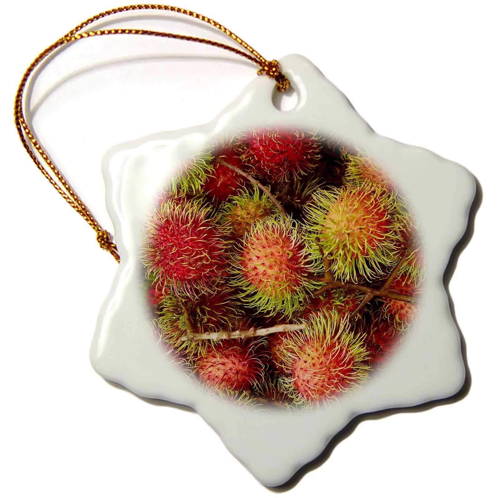 Rambutan fruit at Can Duoc Market, Mekong Delta, Vietnam 3 inch Snowflake Porcelain Ornament orn-312893-1