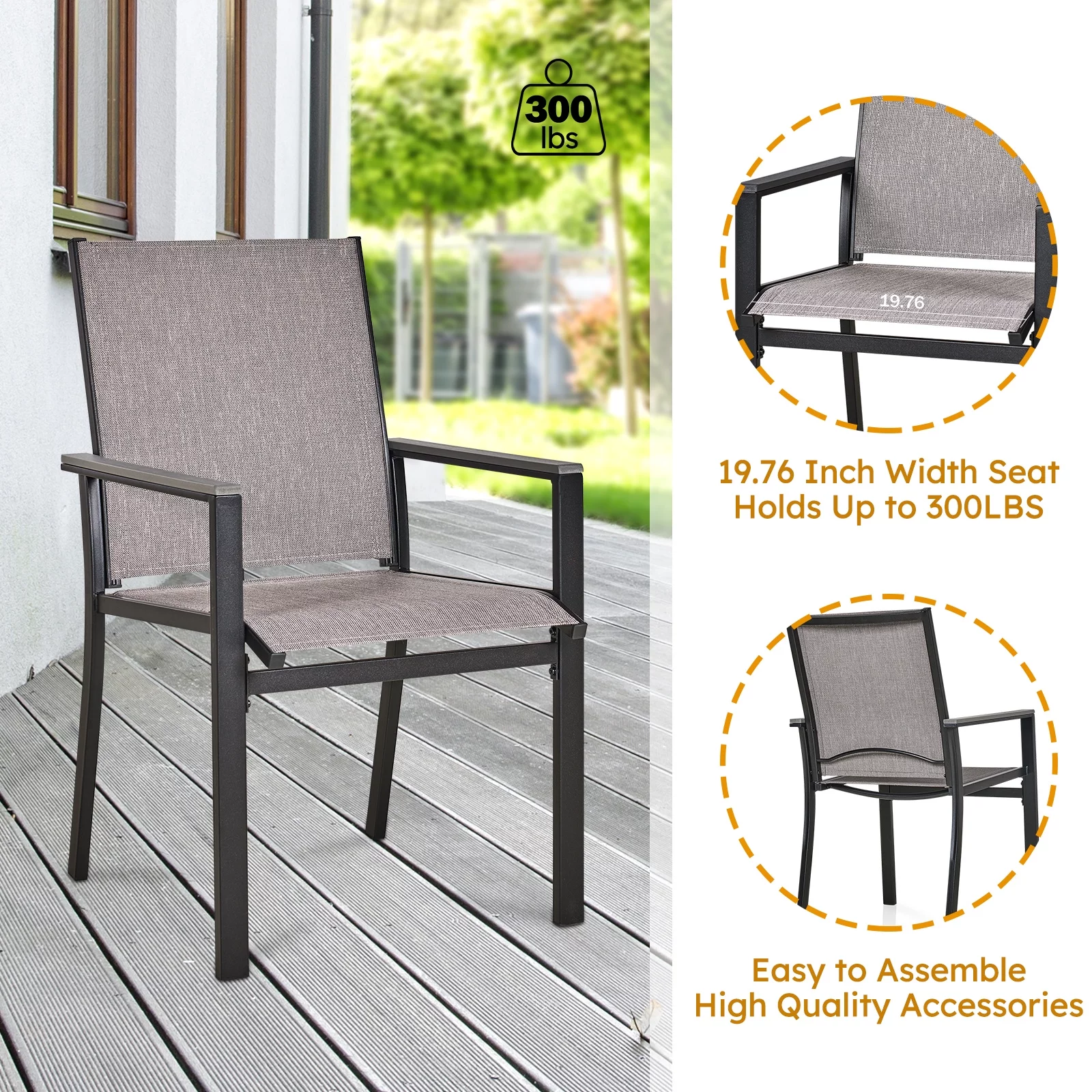 MEOOEM Patio Dining Chairs - Black chair and beige cushion - 31.97 - Enjoy comfort in any weather!