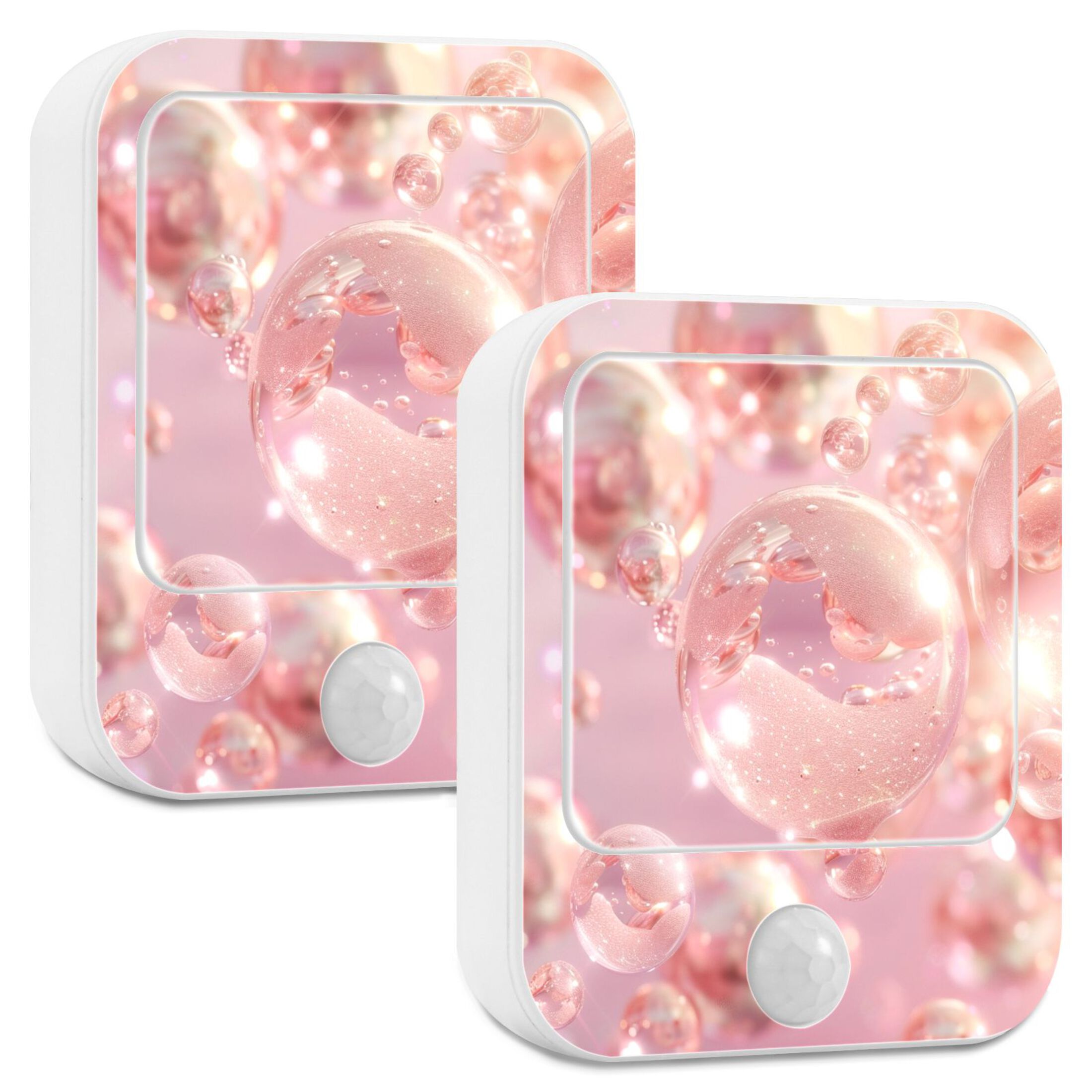 Pink Pearls Bubbles Night Lights Plug into Wall LED with Auto Light Sensor Warm Light for Kids Hallway Bedroom Living Room Kitchen Bathroom Set of 2