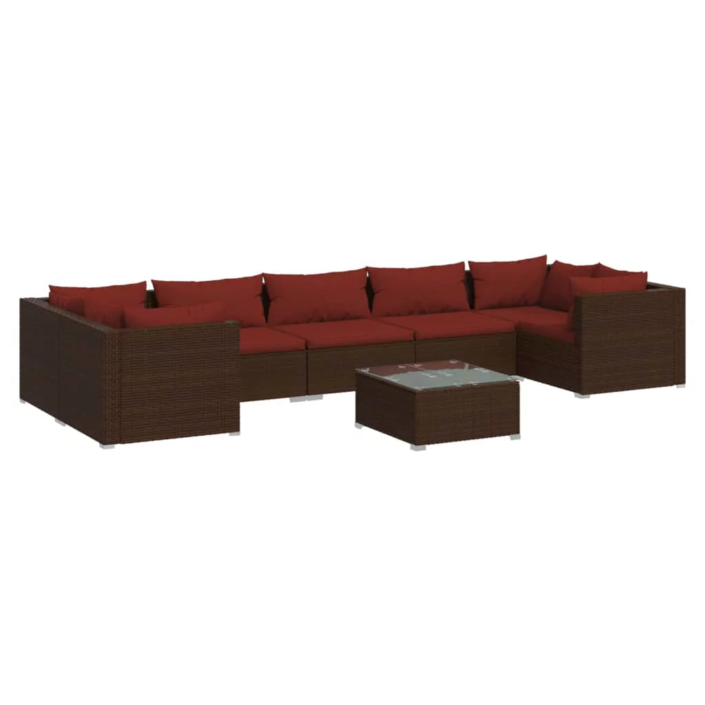 Anself 8 Piece Patio Set with Cushions Poly Rattan Brown