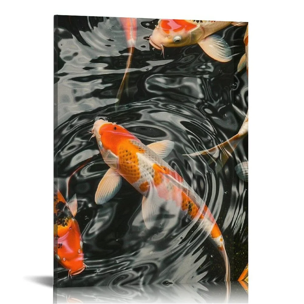 EastSmooth  Canvas Print Wall Art Japanese Tranquil Orange White Koi Fish Pond Nature Wilderness Photography Realism Decorative Yoga Multicolor Relax/Calm Zen for Living Room, Bedroom, Office