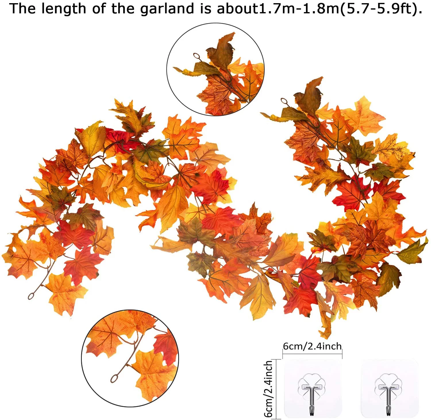 6Ft Artificial Autumn Maple Leaves Garland ,Fall Garland Hanging Vine Garland Vines Hanging Plants Colorful Fall Decor for Home Christmas Garland Wedding Party