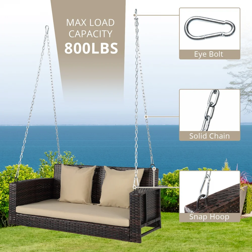 YAHAOLHGD Rattan Swing Chair 49in Brown Gradient Rattan(Swing frames not included）