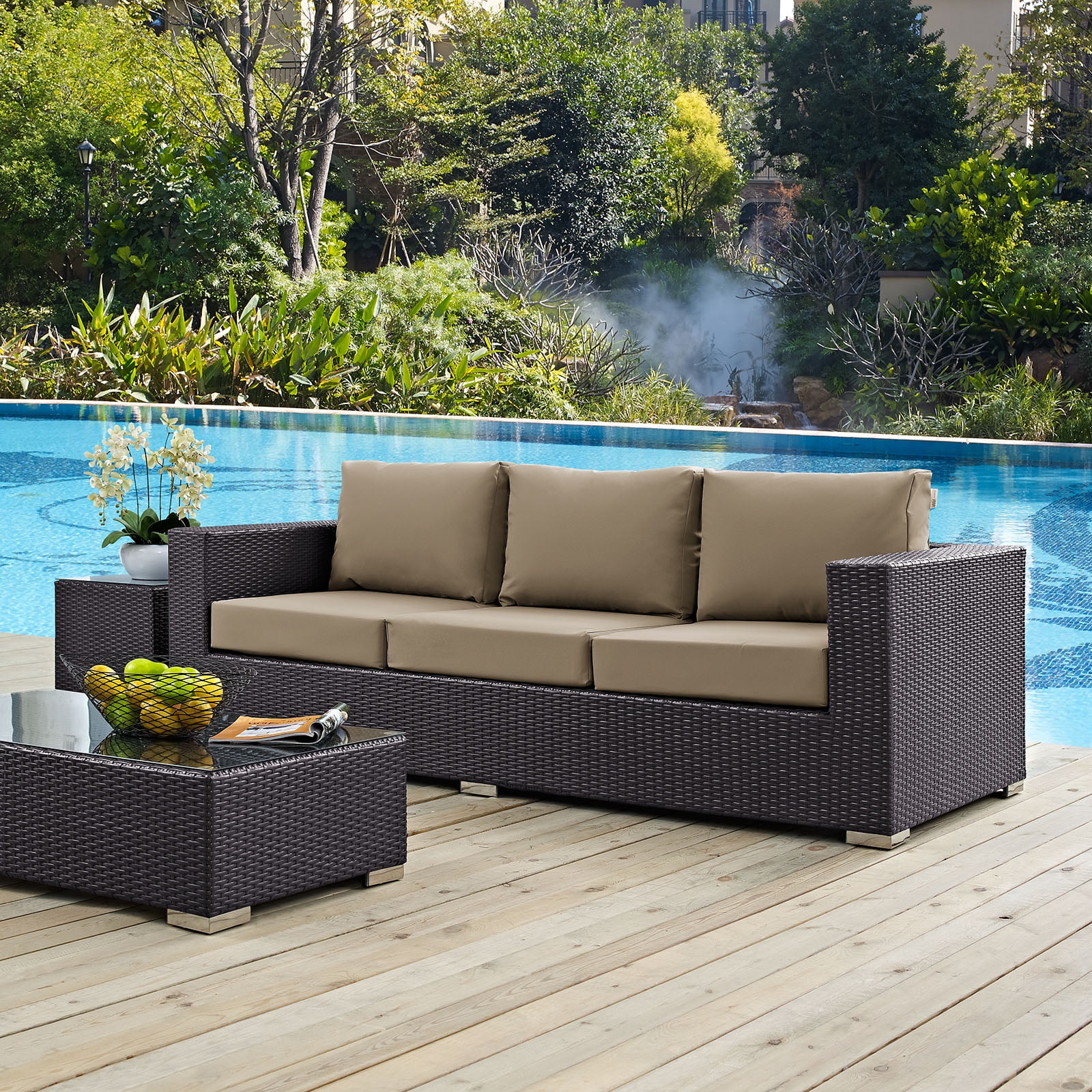 Modern Contemporary Urban Design Outdoor Patio Balcony Sofa, Brown, Rattan