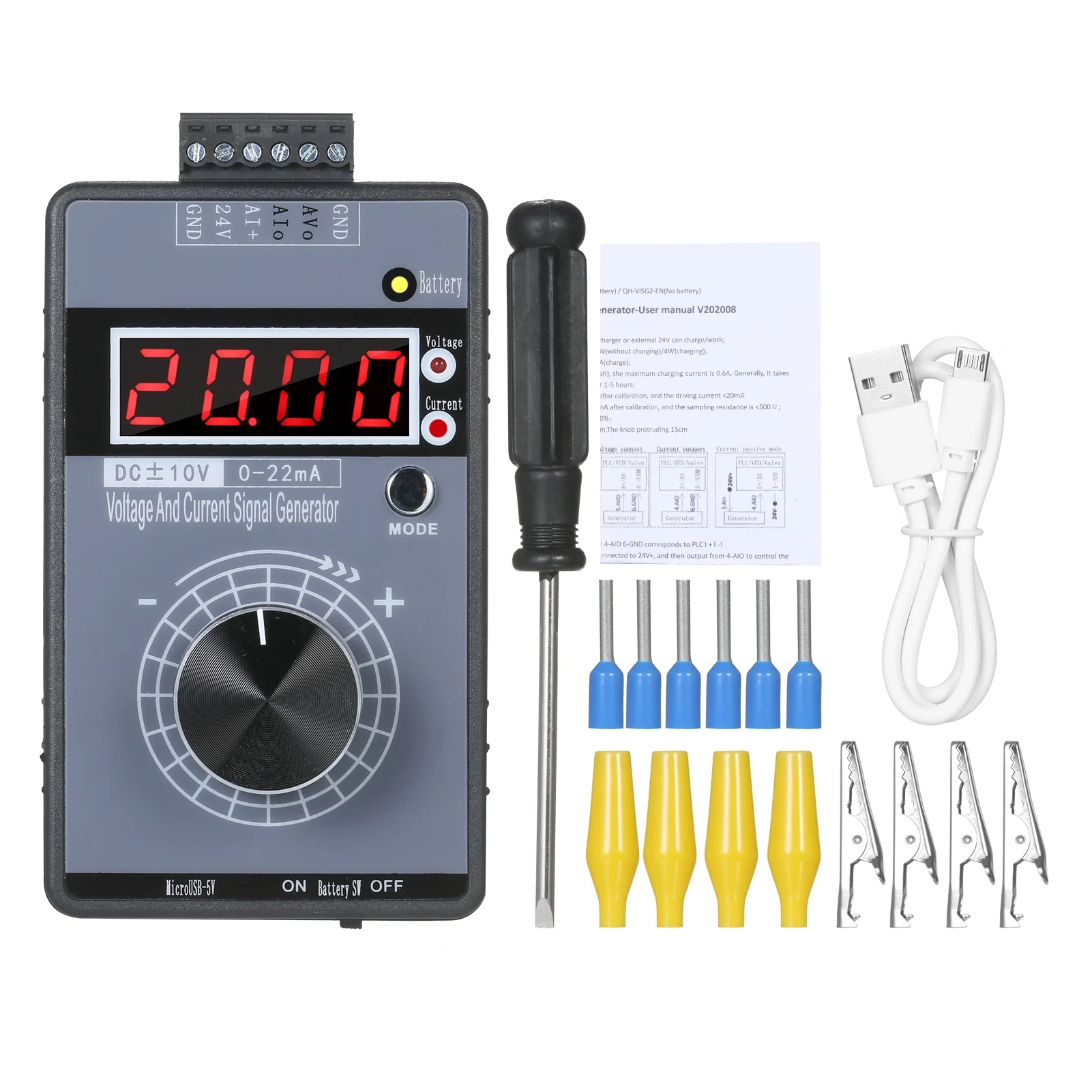 OWSOO Portable Current Voltage Signal Generator Programmable Analog Signal Simulator Calibrator with Rechargeable Battery for Simulating  -10~10V and 0~22mA Signals PLC Inputs