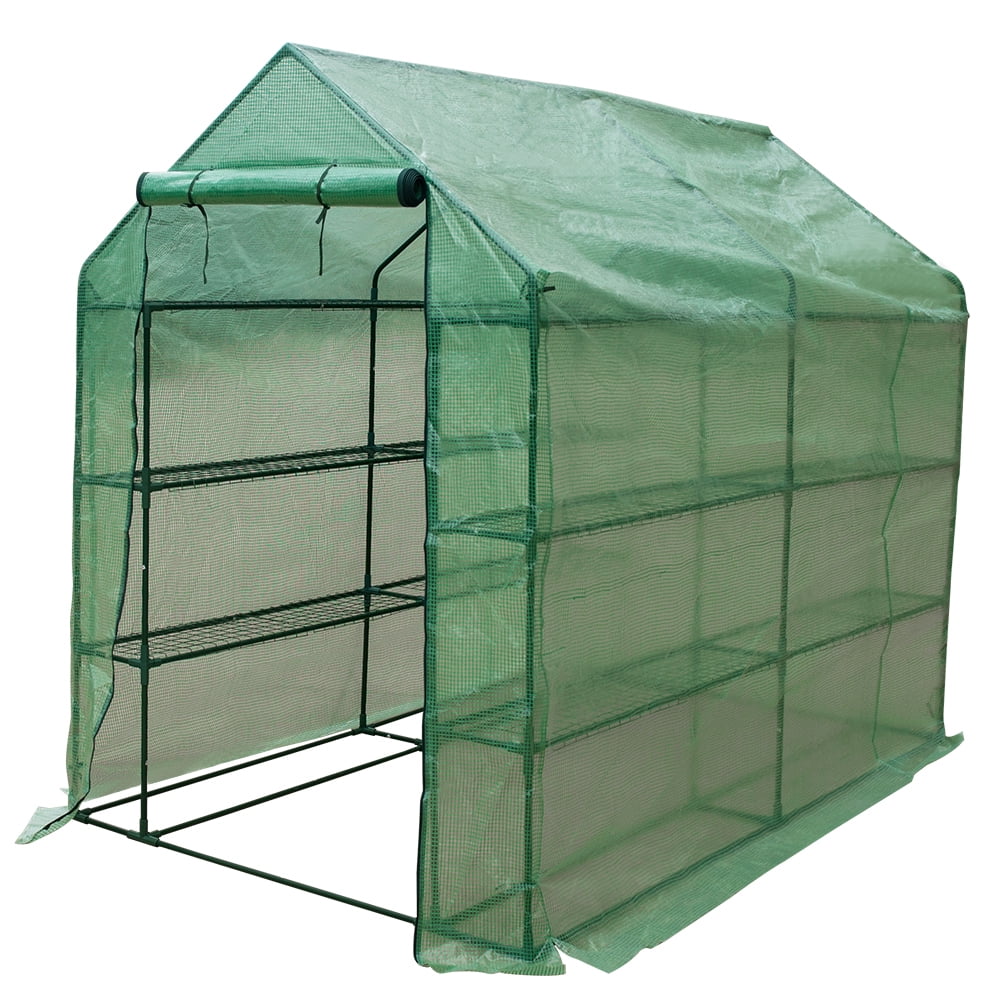 Sundale Outdoor Gardening Large 4 Tier 12 Shelf Hot Green House with PE Cover and Zipper Door, Waterproof Walk in Plant Green House, UV Protection, Insect Prevention, 97