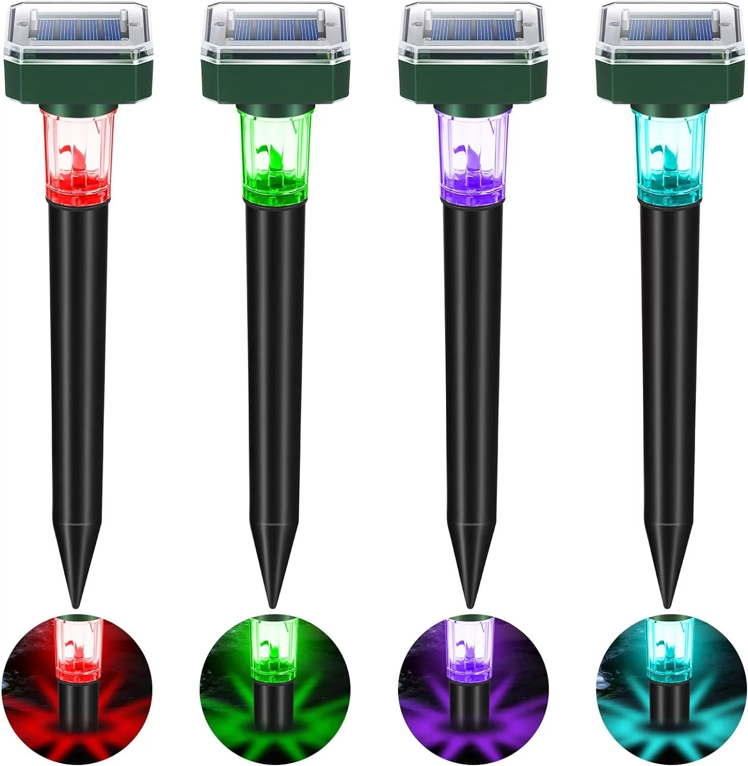 G·PEH 4 Pack Mole Repellent with Lamp Solar Powered Solar Ultrasonic Mole Repeller Groundhog Repeller Outdoor Waterproof Keep Moles Out of Yard Lawn Square