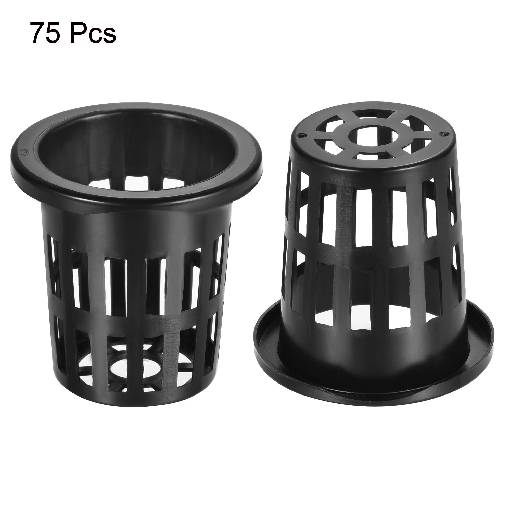 Uxcell 2'' Garden Slotted Mesh Cups Hydroponic Net Pots Plastic Black 75pcs