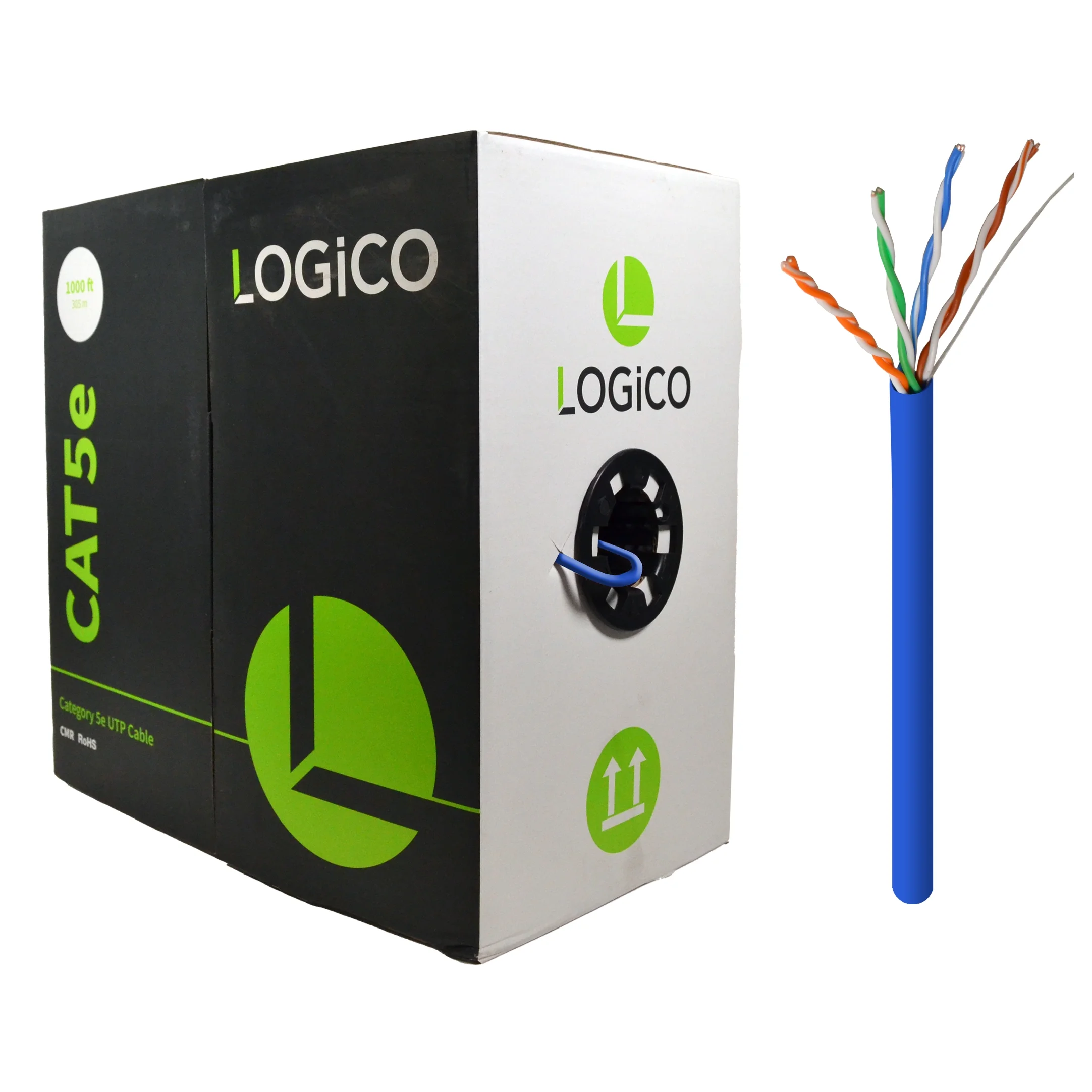 Cat5e UTP Riser CMR Cable 1000FT Blue + Punch Down Tool + 100 Piece Cat5e RJ45 Plugs Kit