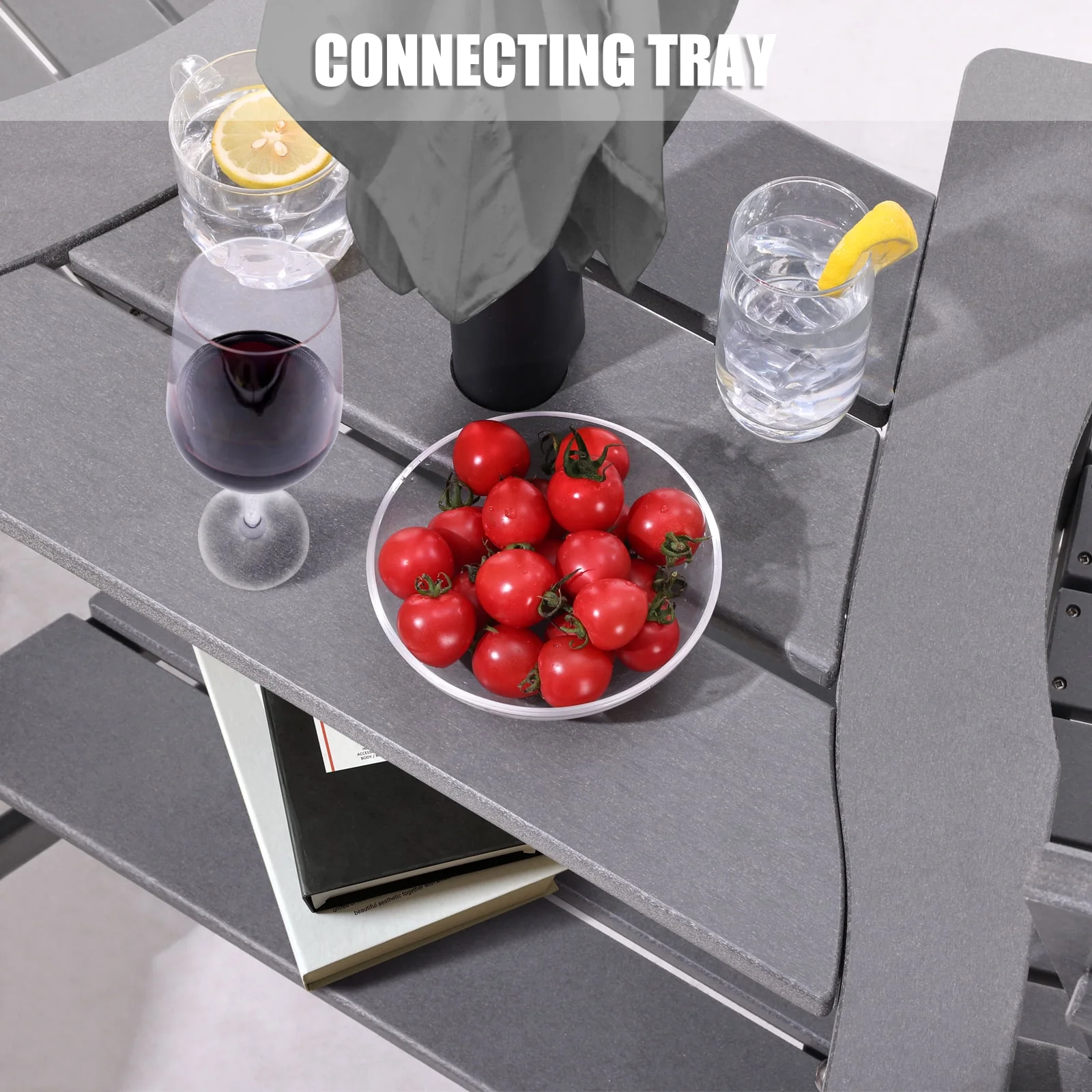 Set of 2 Tall Adirondack Chairs with Connecting Double Tables, Umbrella capable, Blue