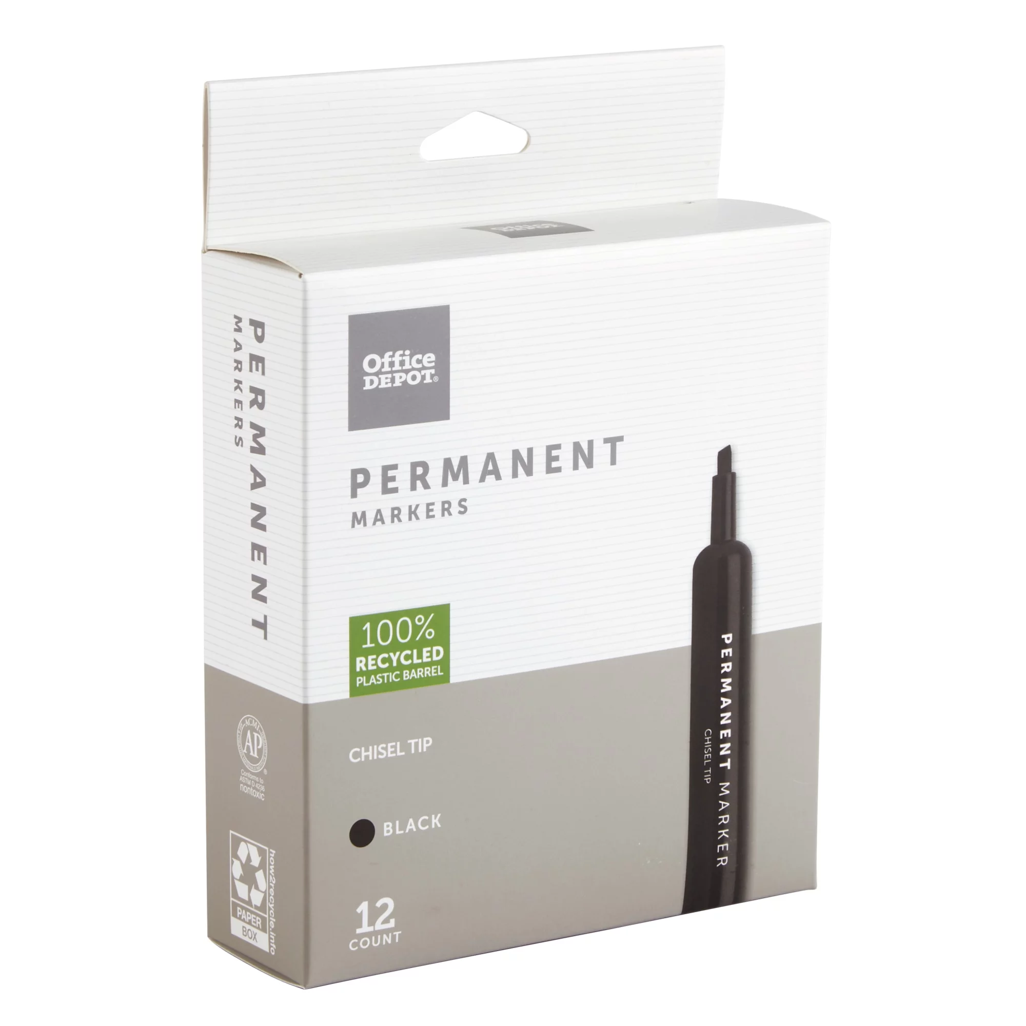 Office Depot 100% Recycled Plastic Permanent Markers, Chisel Point, Black, Pack Of 12, OD78737
