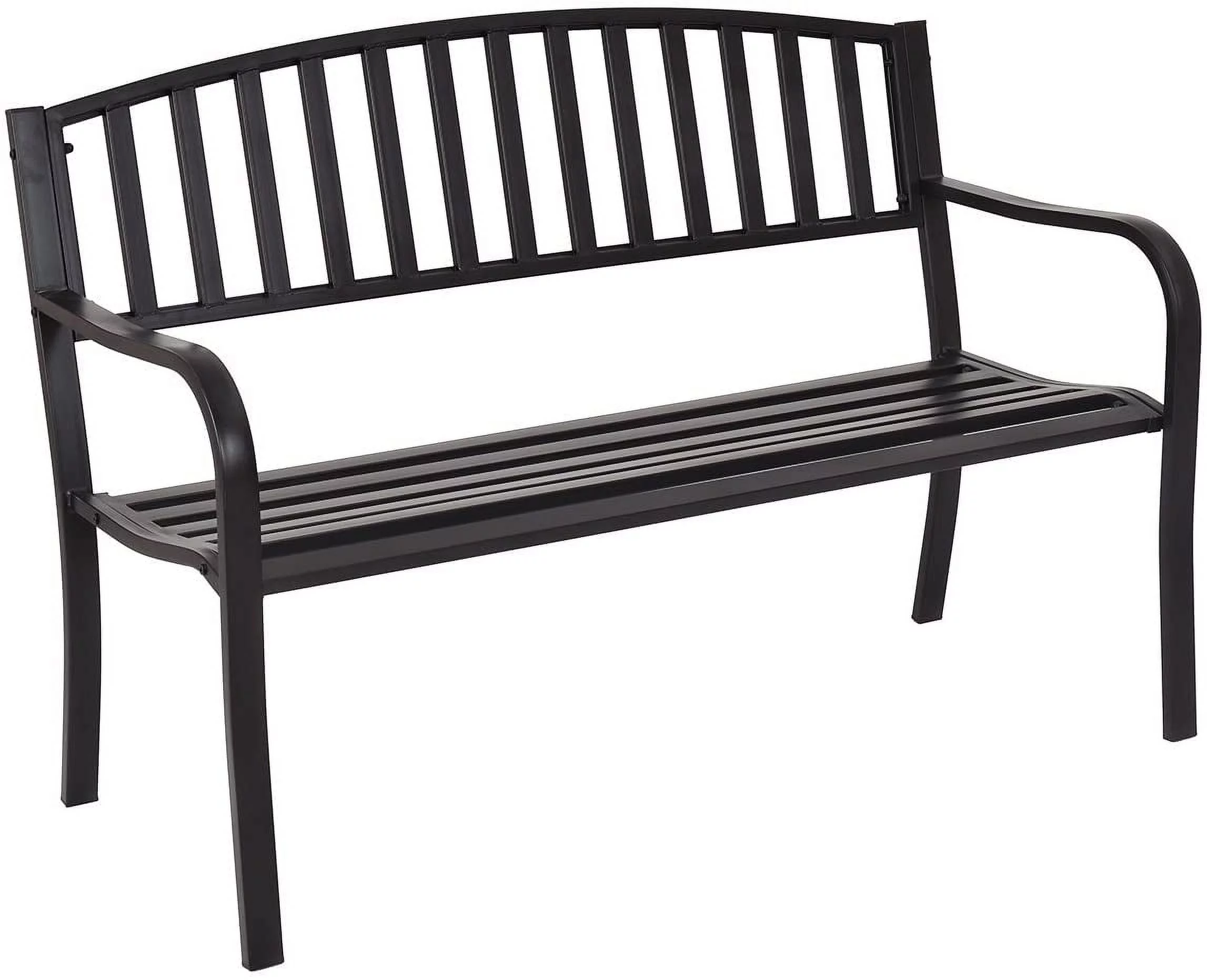 Giantex Outdoor Bench, 50” Patio Garden Bench with Steel Frame, Slat Design, 500 Lbs Weight Capacity, Patio Seating Bench for Porch, Backyard, Poolside, Outside Decor Furniture, Park Loveseat, Black