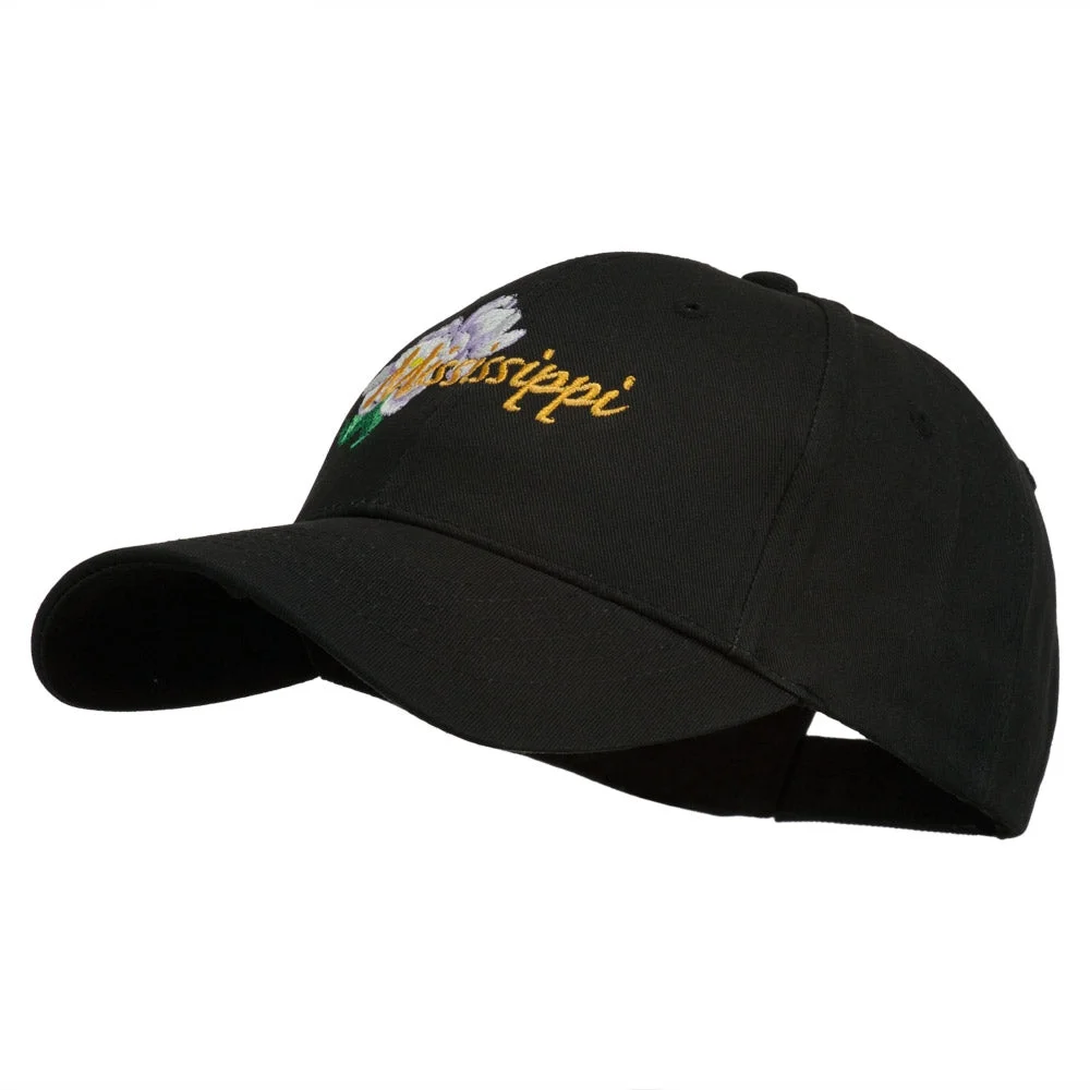 USA State Mississippi Flower Southern Magnolia Embroidery Cap - Black OSFM