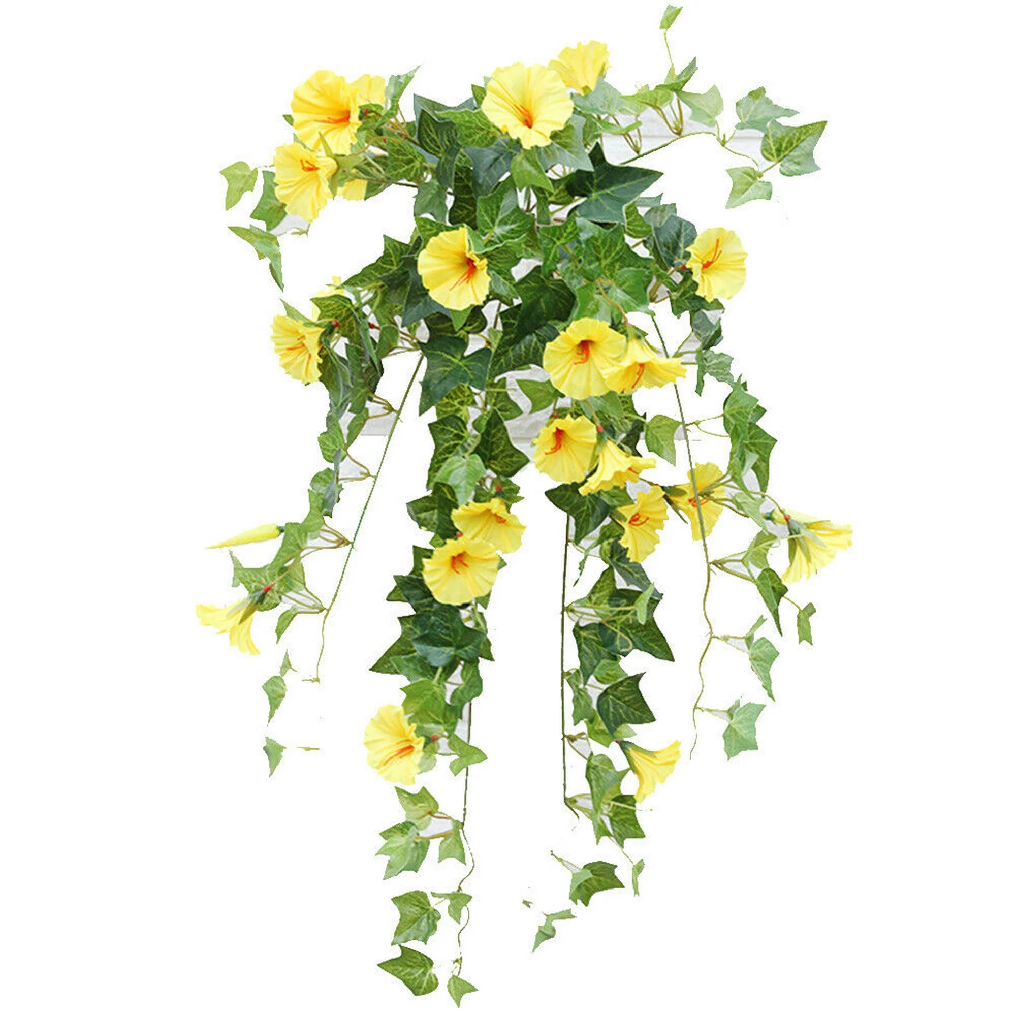Viworld Hanging Basket Artificial Fake Morning Glory Indoor Home Wedding Garden Decor, Yellow 2pcs