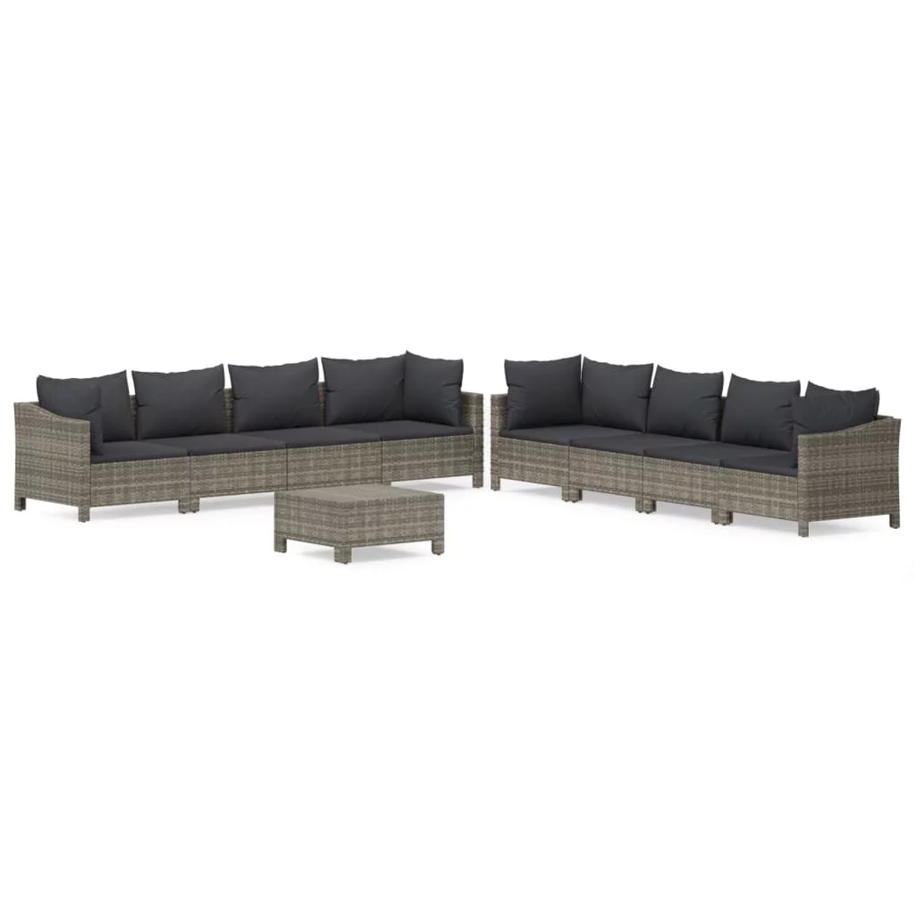 Tomshoo 9 Piece Patio Set with Cushions Gray Poly Rattan