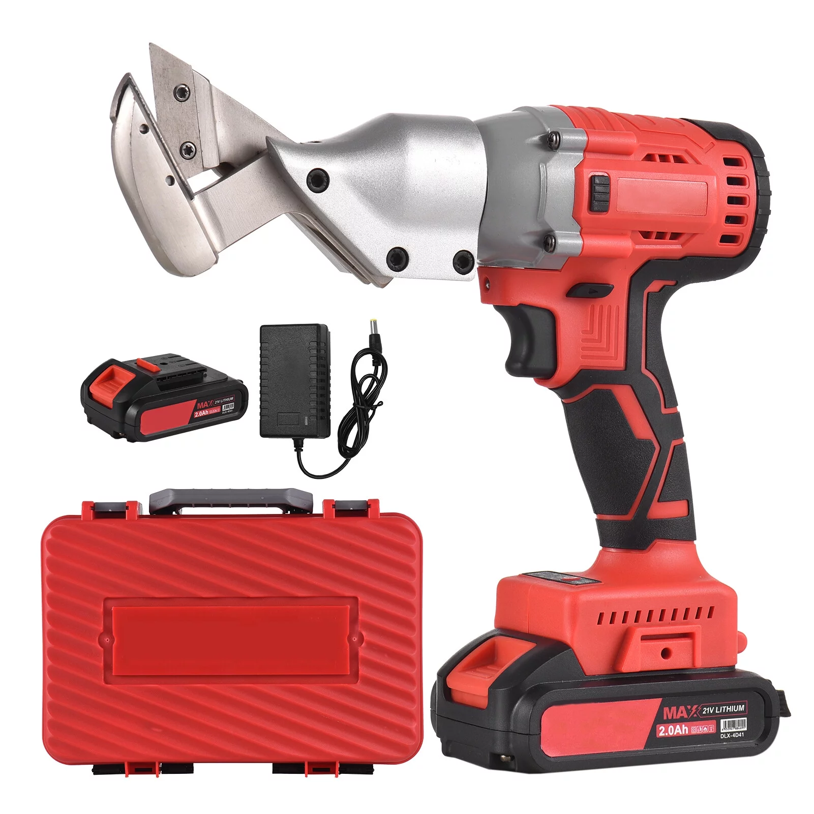 21V Brushless Cordless Tin Snips Scissor 2.0Ah Rechargeable Li-ion Battery Electric Scissors Metal Sheet Shear Cutter Scissors Stepless Speed Regulation 320nm Handheld Power Tool for Iron S