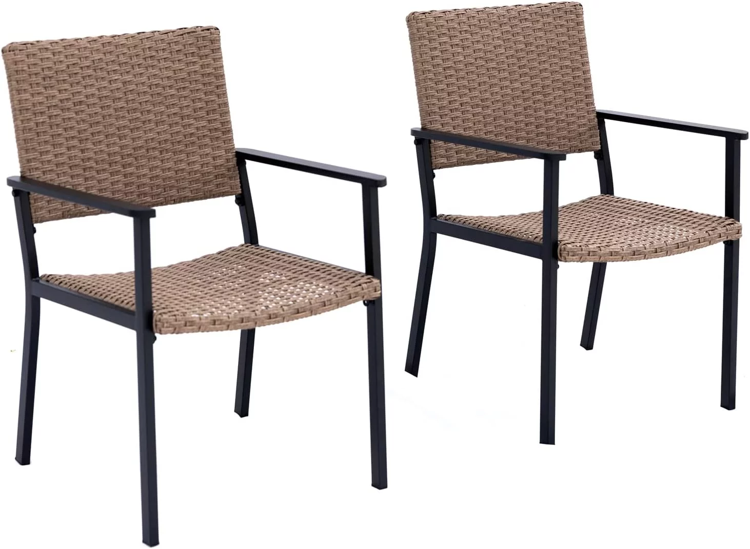 OUWI Set of 2 Outdoor Dining Chairs for Outside Patio Tables, Metal Frame, Natural All Weather Wicker