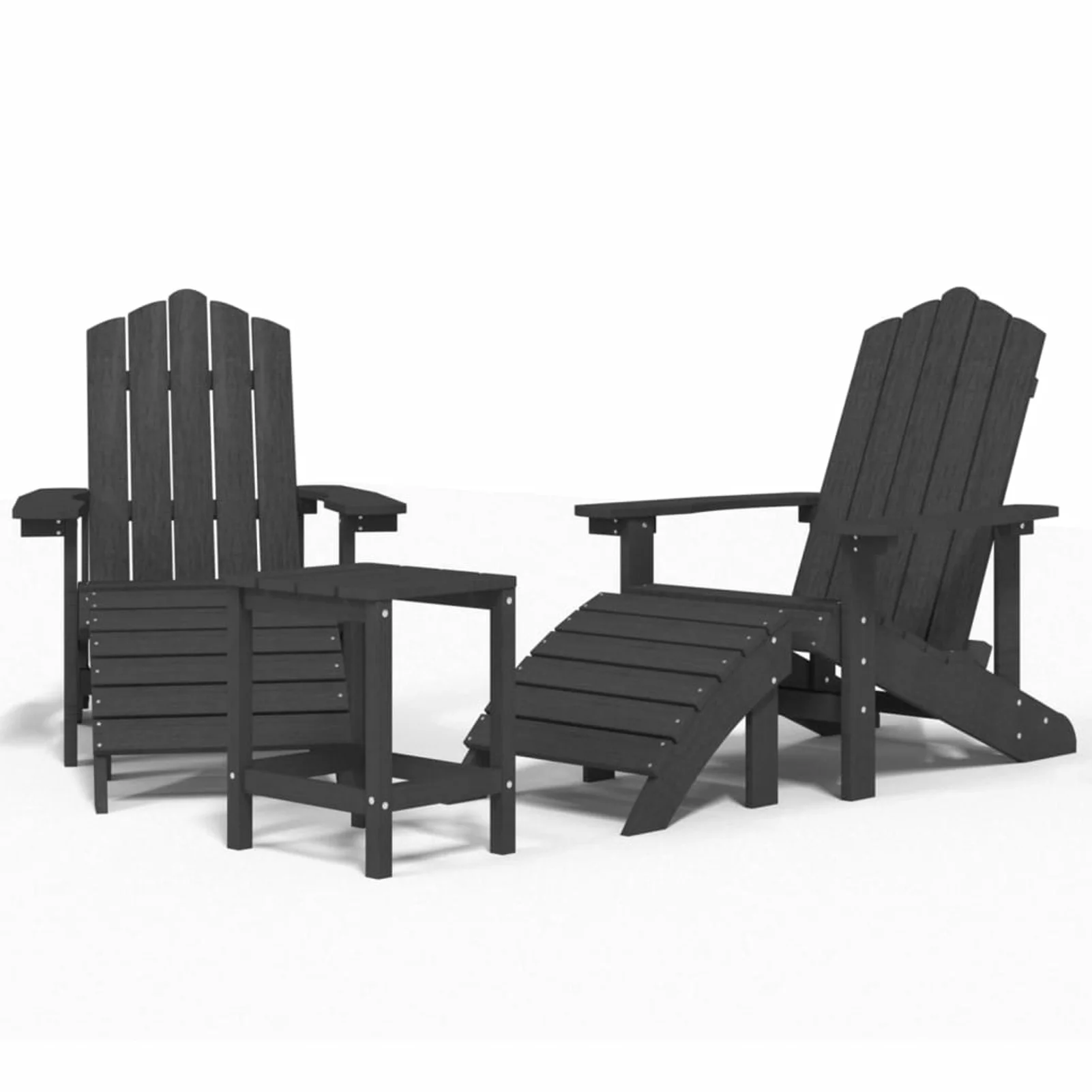 Aibecy Patio Adirondack Chairs with Footstool & Table HDPE Anthracite