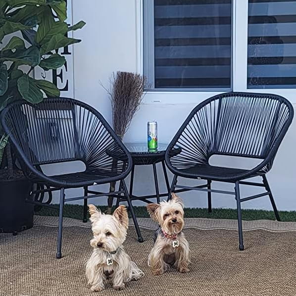 KEAIDO 3-Piece Patio Furniture Bistro Set, Outdoor Wicker Conversation Set w/ 2 Handwoven Cushioned Chairs, Side Coffee Table for Backyard Lawn Porch Poolside Balcon