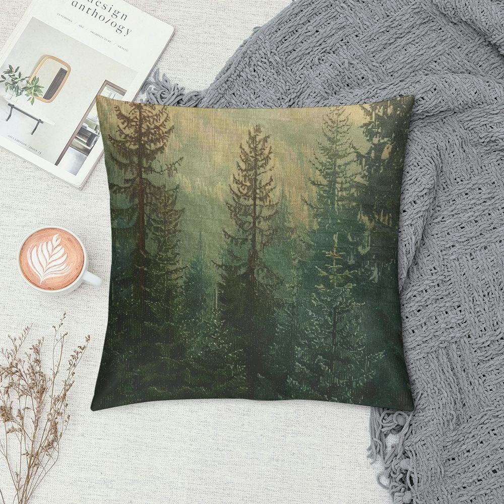 PRATYUS  Fir and Pine Trees Throw Pillow Case Healthy Green Trees in A of Old Spruce Pillow Cushion Cover Decorative Waist Home Decorations White