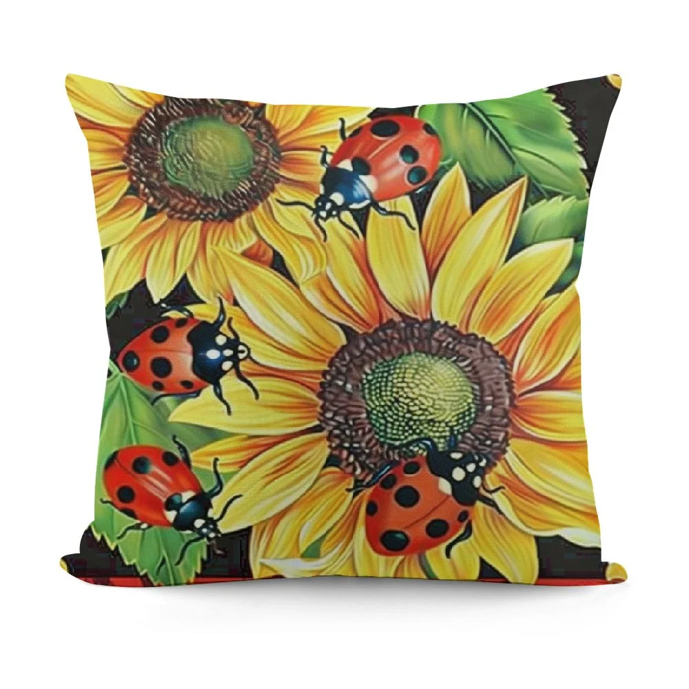 Cute Ladybug Cushion Cover Yellow Sunflower Rustic Plant Throw Pillow Cover for Outdoors Chair Office Black White Geometric Grid Cushion Case for Bedroom Car Party Couch