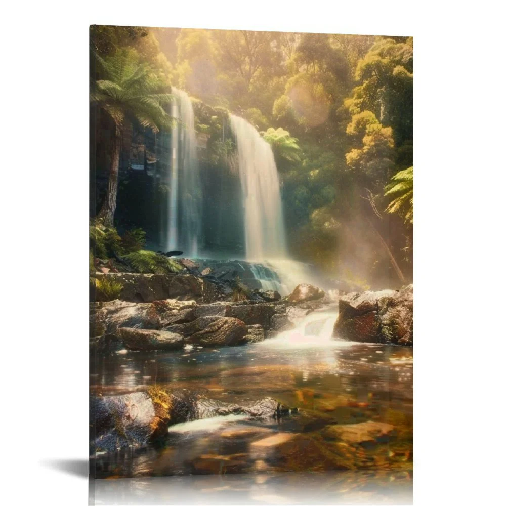 CANFLASHION  Canvas Wall Art for Home Decor Sunset Wall Painting Canvas Waterfall Creek Picture Printed On Canvas Wall Decor
