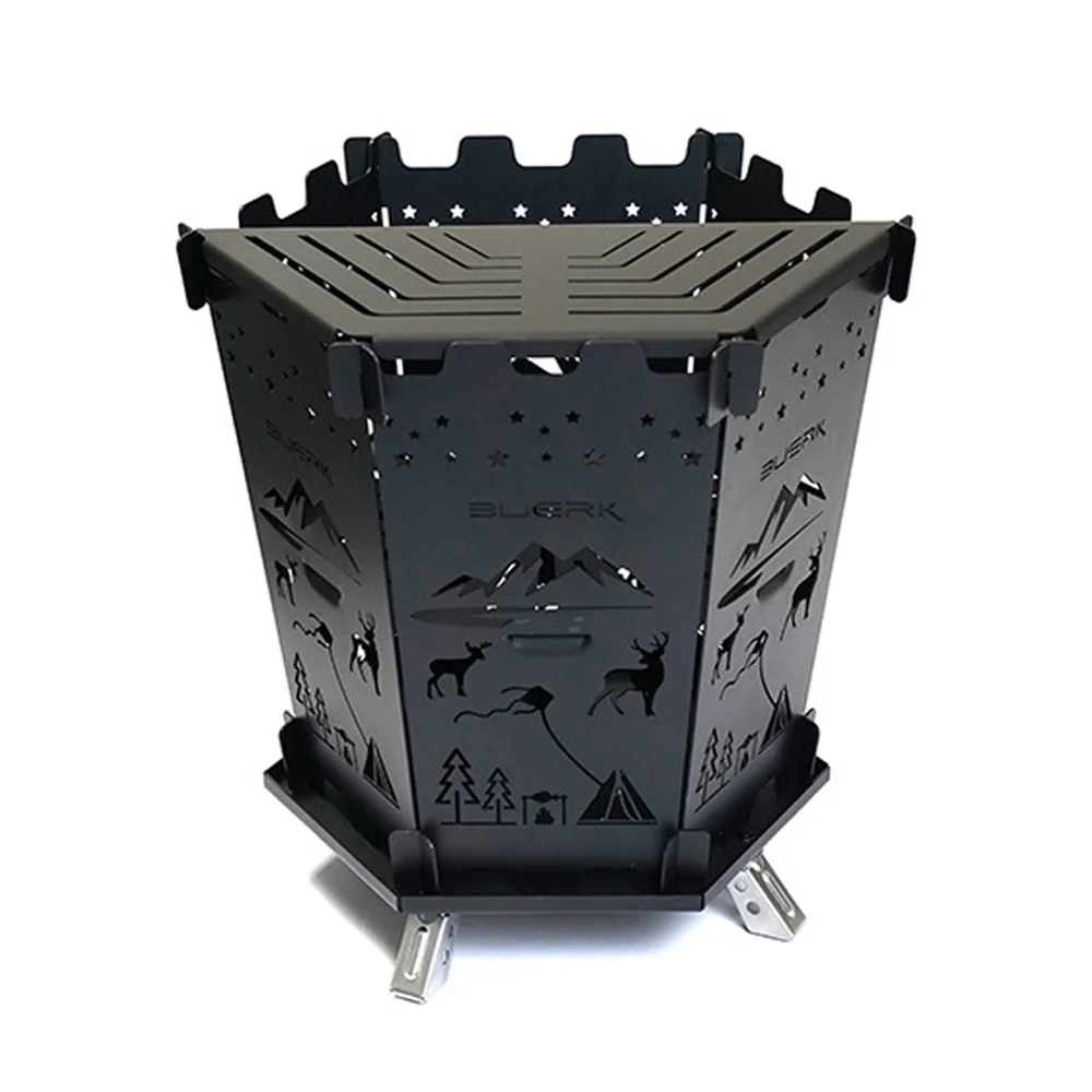 BUERK Portable Stainless Steel Brazier for Camping Picnic BBQ Detachable Heating Furnace Charcoal Firewood Cooking Warming Accessory