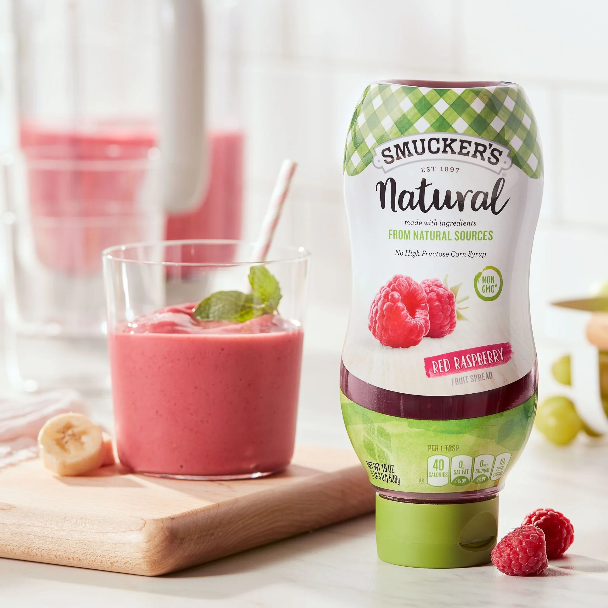 (4 pack) Smucker's Natural Red Raspberry Squeezable Fruit Spread, 19 Ounces