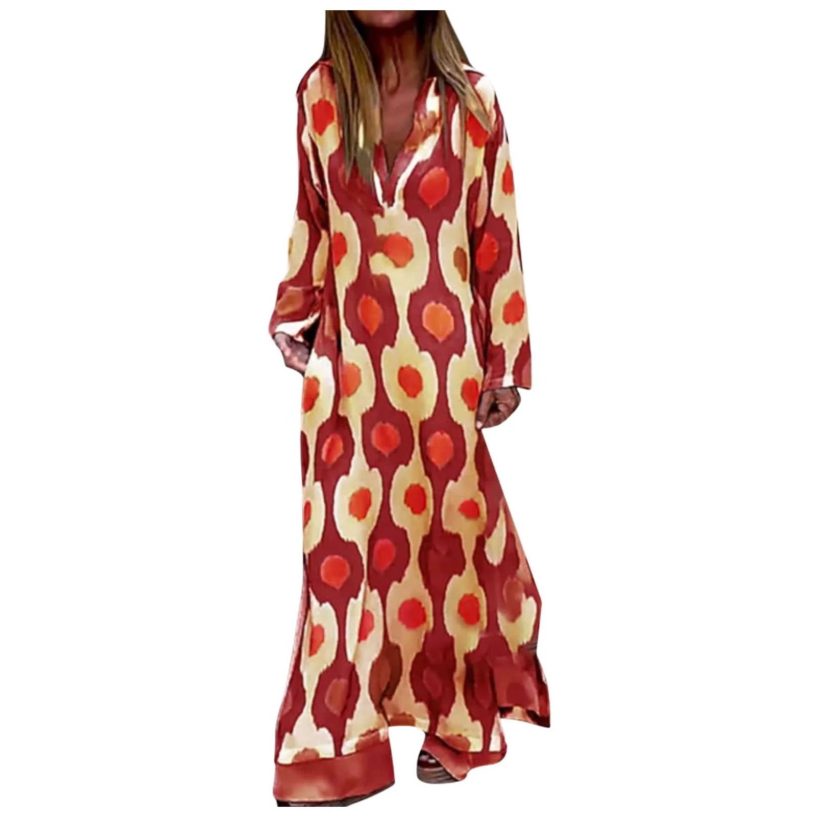 Summer Mini Skirt Long Sleeve Dress For Womens Pleated V Neck Plus Size Tiered Maxi Dress Casual Boho Loose Flowy Beach Maxi Dress Skirting Board