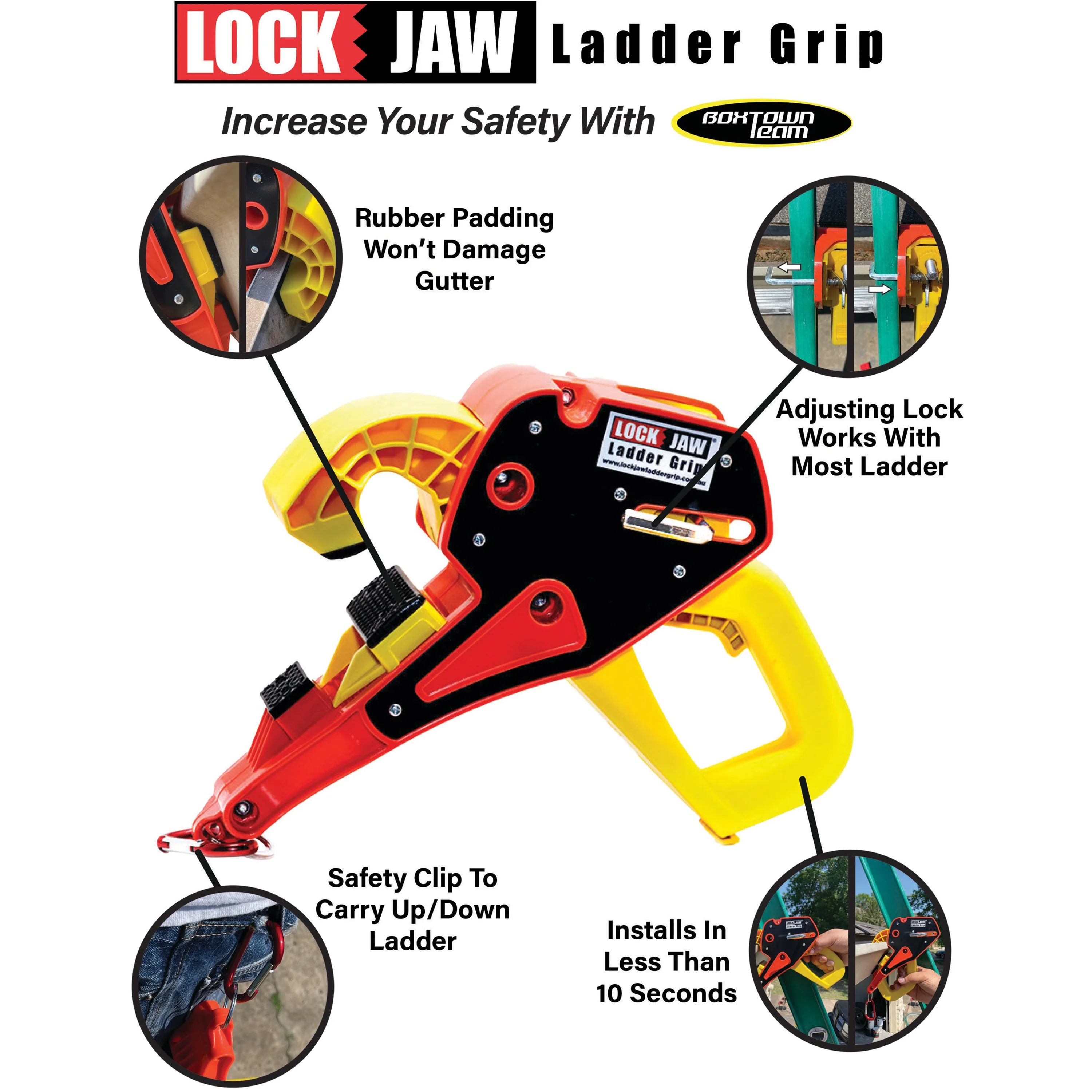 Lock Jaw Ladder Grip - Ladder Safety Clip - Feel Secure on Your Ladders and Climb Safer