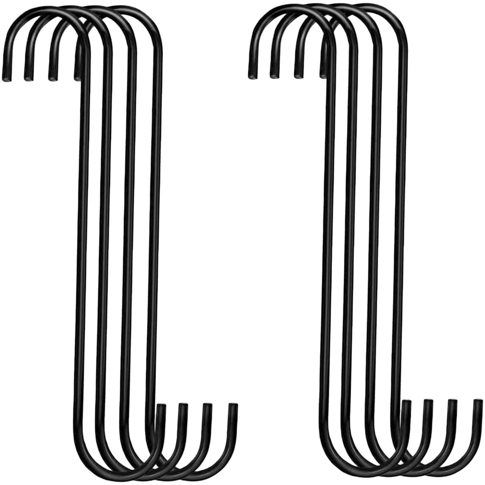 Extra Large 12 inch Heavy Duty Black S Hooks for Indoor Outdoor Use Hanging Baskets, Tree Branches, Closet, Garden Pergola - 8 PCS