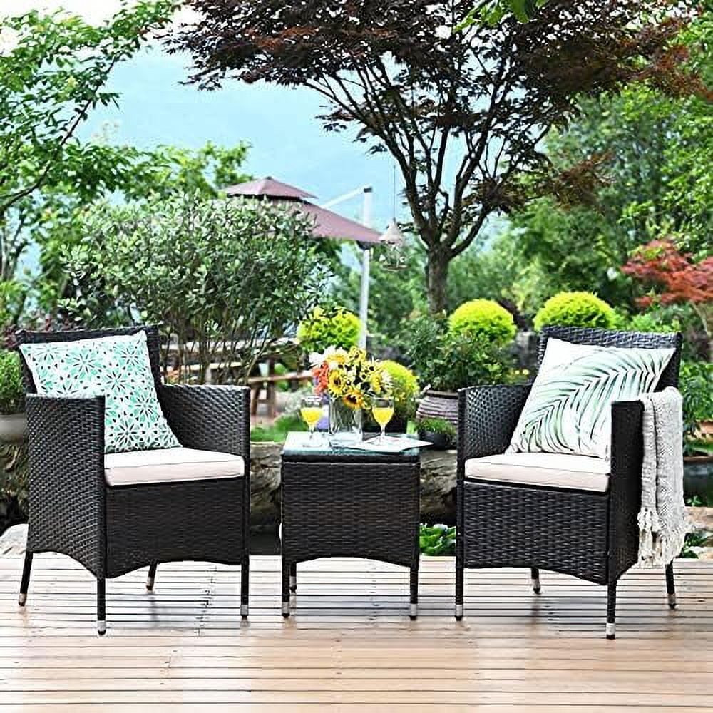 YPDCHB Patio  Set 3 Piece  Outdoor Wicker Rattan Conversation Set with Coffee Table  Chairs & Thick Cushions  Suitable for Patio Garden Lawn Backyard Pool (Red)