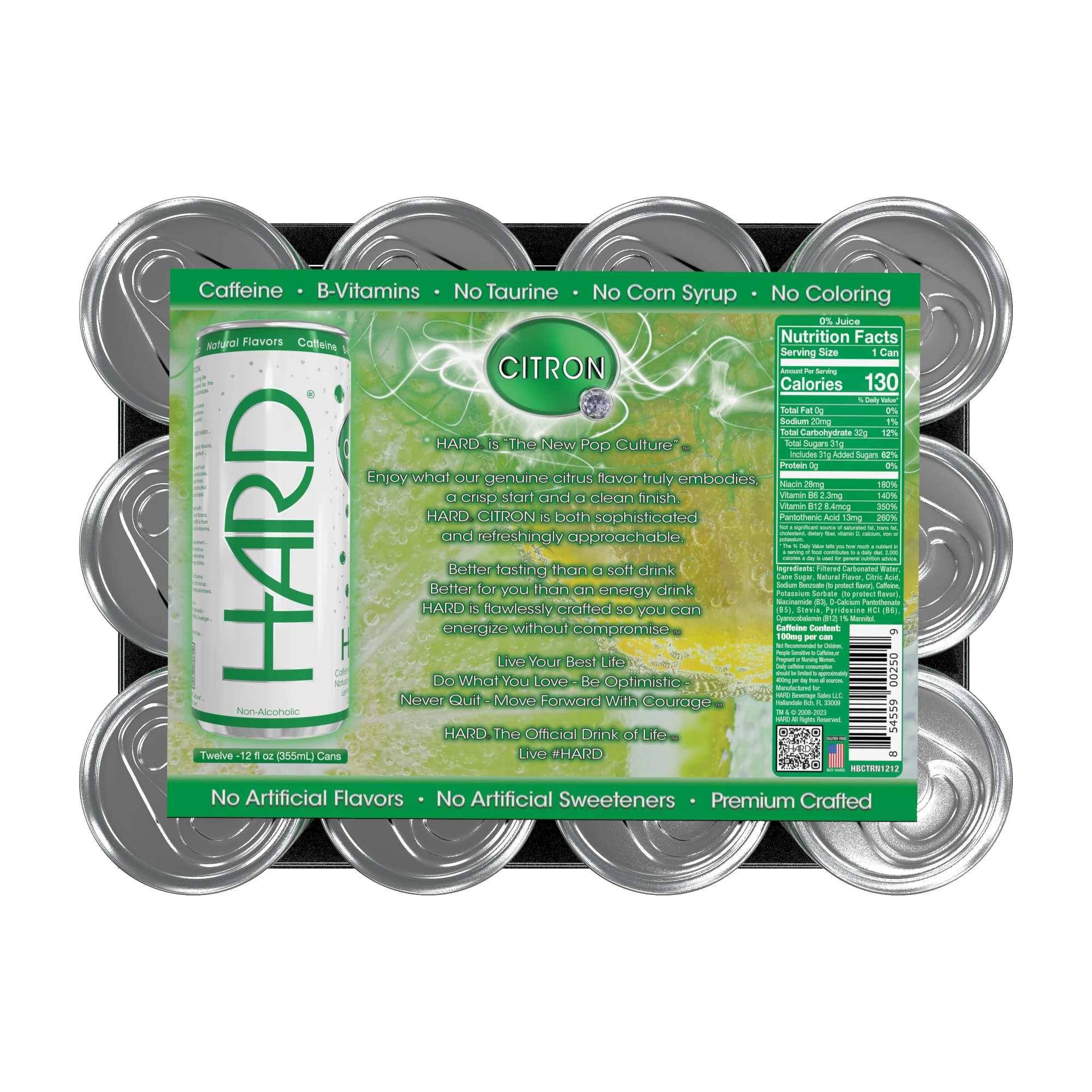 HARD® CITRON - Caffeinated and Enhanced Crafted Sparkling Lemon Lime Beverage - 12 fl oz (Pack of 12)